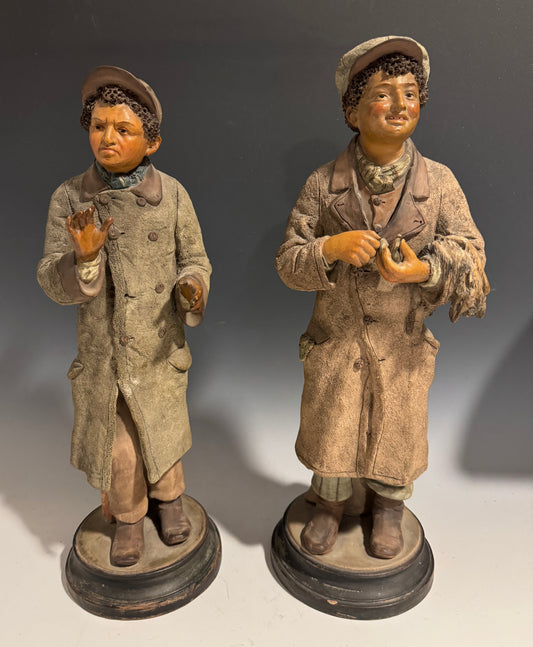 Very Rare Pair of Painted Terracotta / Pottery Figures Jewish Fur Traders c1900