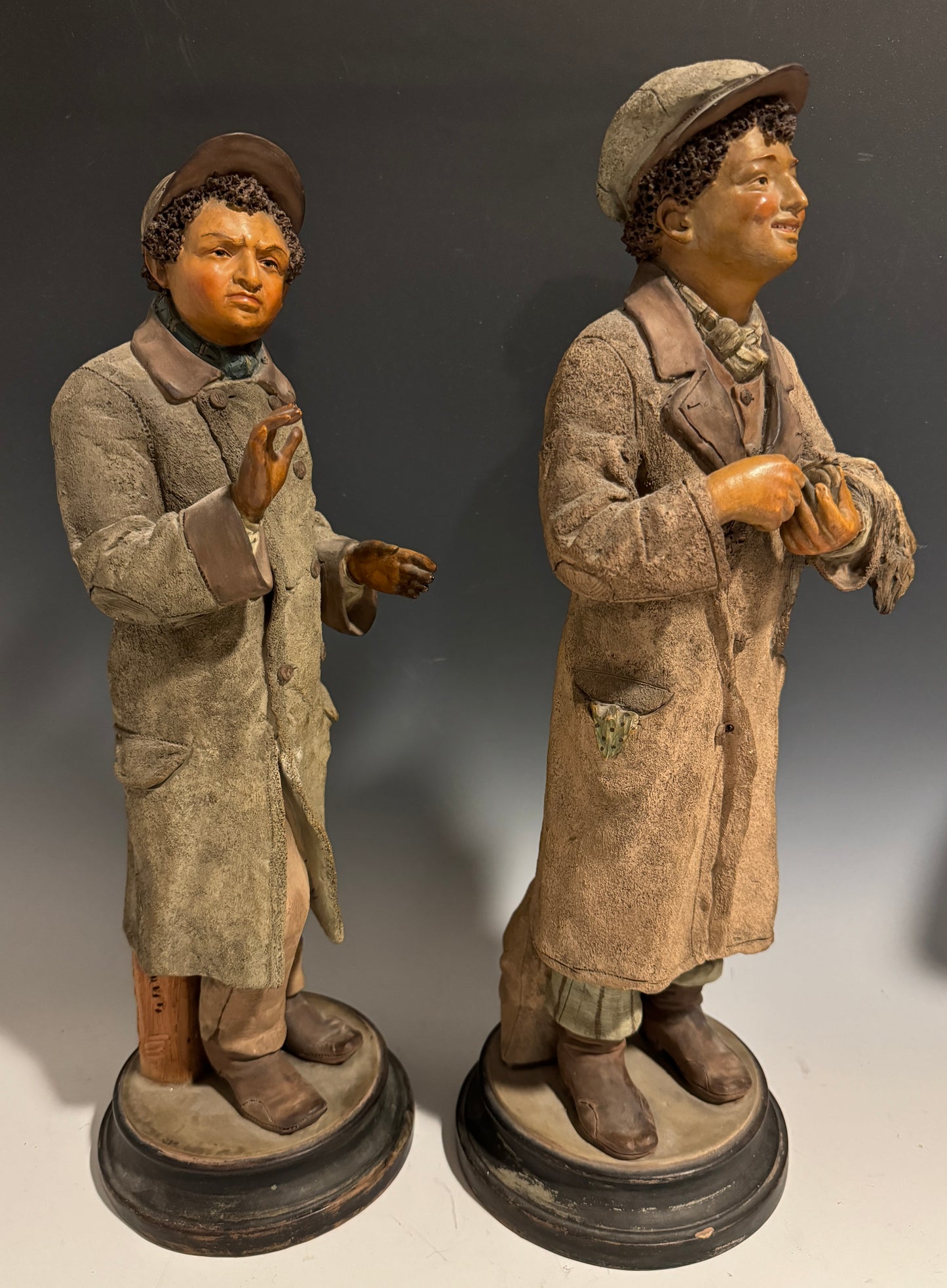 Very Rare Pair of Painted Terracotta / Pottery Figures Jewish Fur Traders c1900