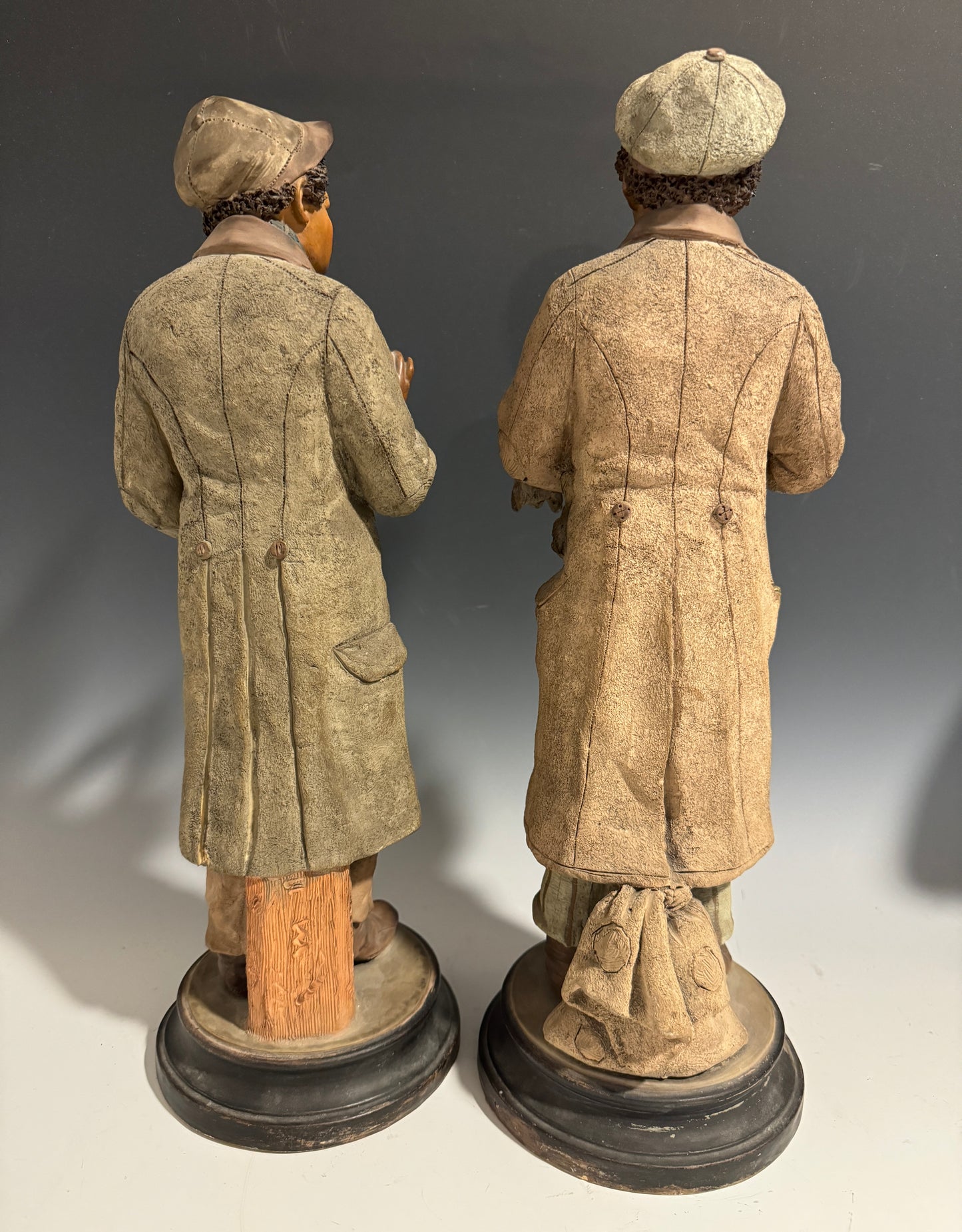 Very Rare Pair of Painted Terracotta / Pottery Figures Jewish Fur Traders c1900