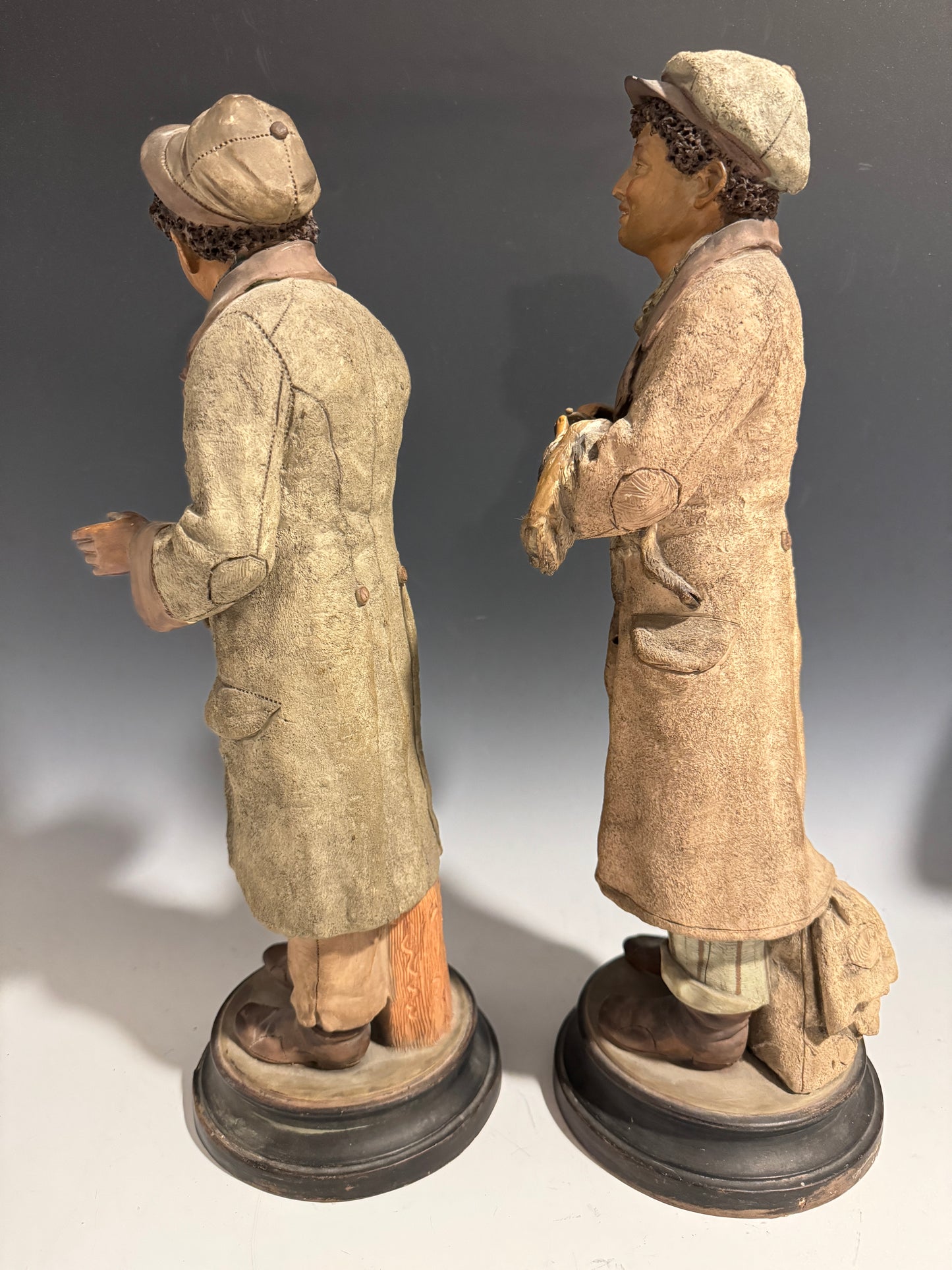 Very Rare Pair of Painted Terracotta / Pottery Figures Jewish Fur Traders c1900