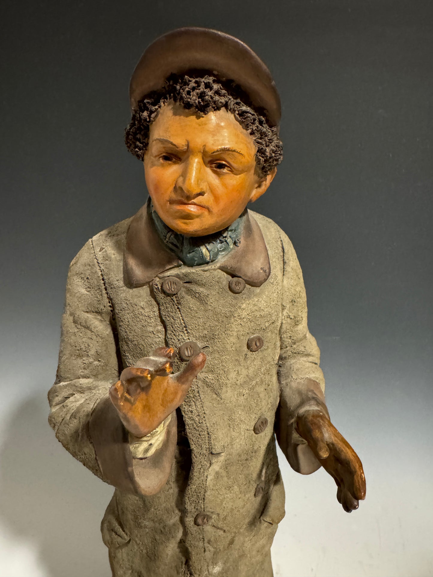 Very Rare Pair of Painted Terracotta / Pottery Figures Jewish Fur Traders c1900