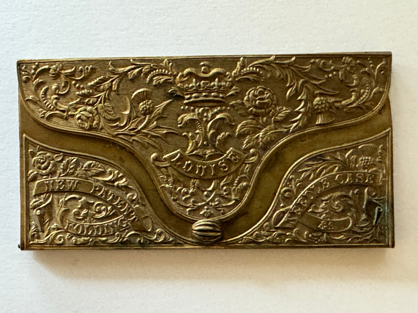 Antique Victorian Folding Brass Needle Case Louise by C Rimmer Studley c1870