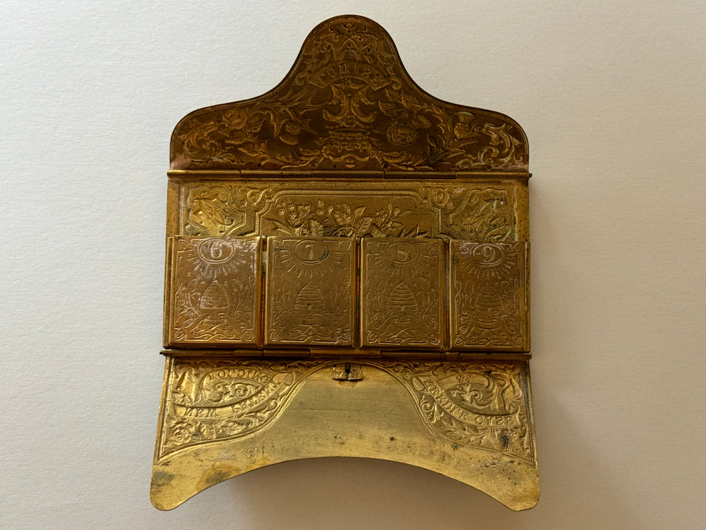 Antique Victorian Folding Brass Needle Case Louise by C Rimmer Studley c1870