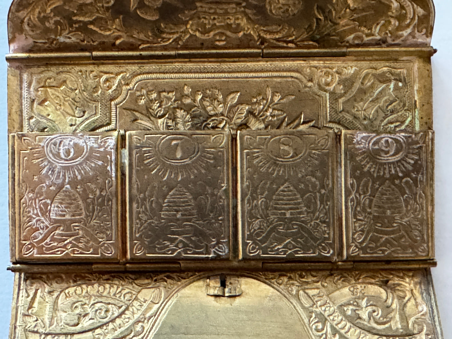 Antique Victorian Folding Brass Needle Case Louise by C Rimmer Studley c1870