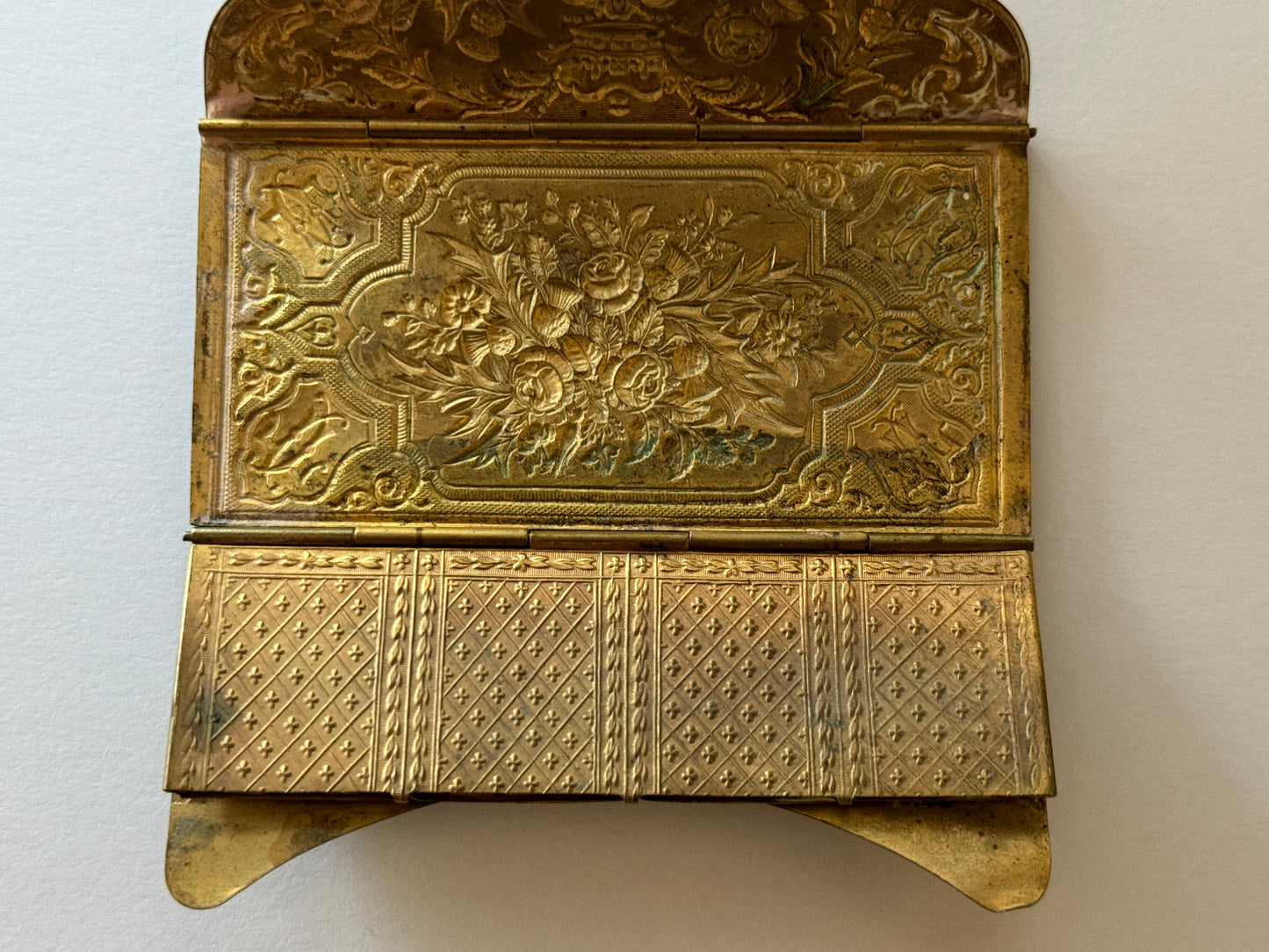 Antique Victorian Folding Brass Needle Case Louise by C Rimmer Studley c1870