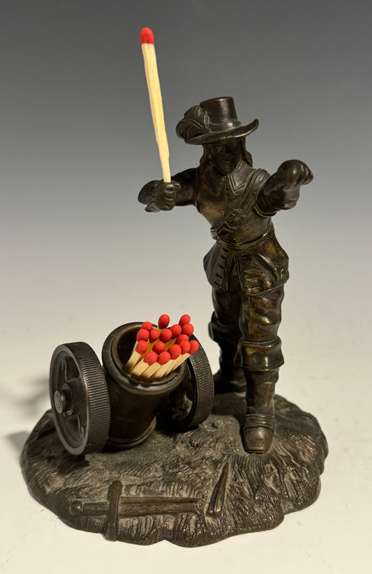A Fabulous Rare Victorian Bronze Match Striker Cavalier with Canon c1860