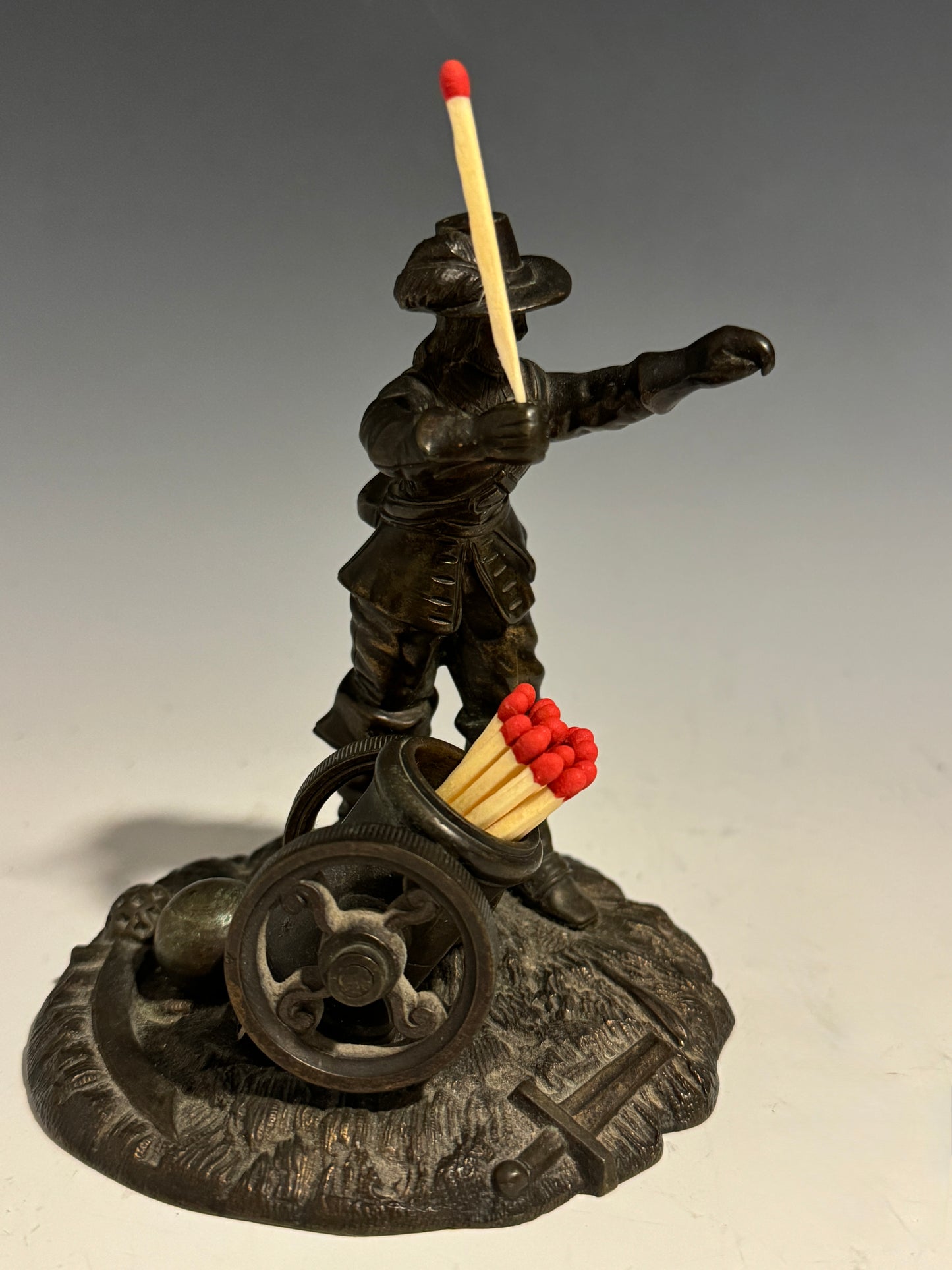 A Fabulous Rare Victorian Bronze Match Striker Cavalier with Canon c1860