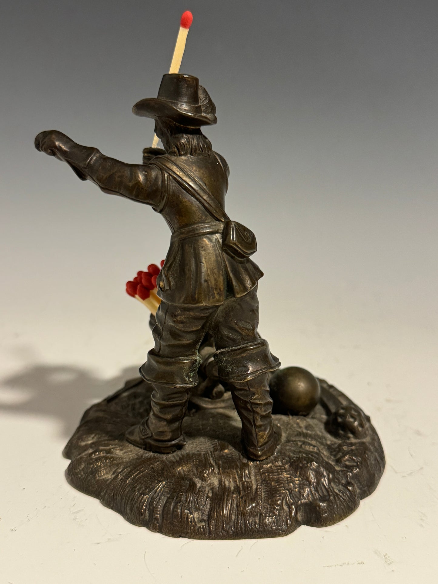 A Fabulous Rare Victorian Bronze Match Striker Cavalier with Canon c1860