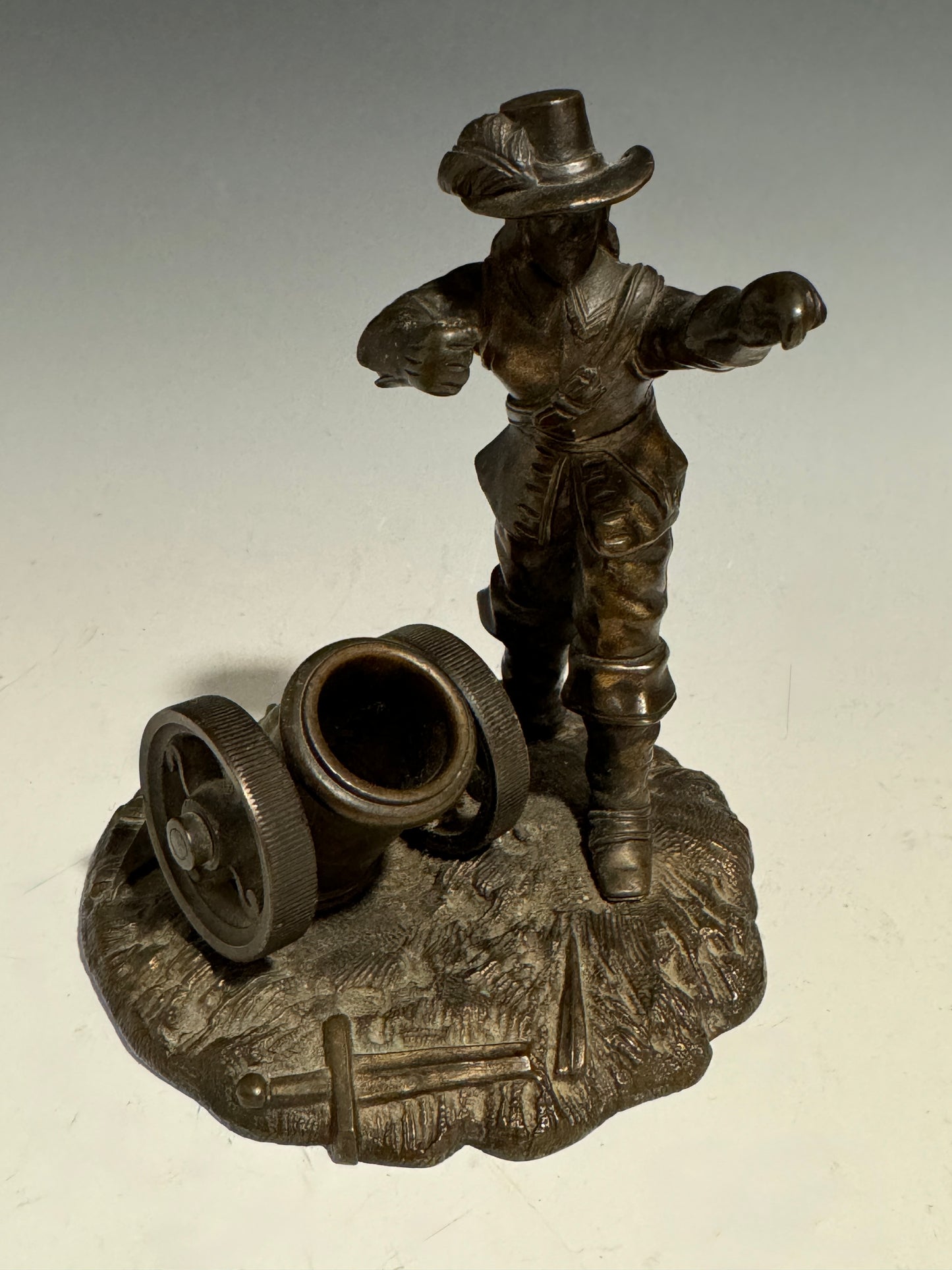 A Fabulous Rare Victorian Bronze Match Striker Cavalier with Canon c1860