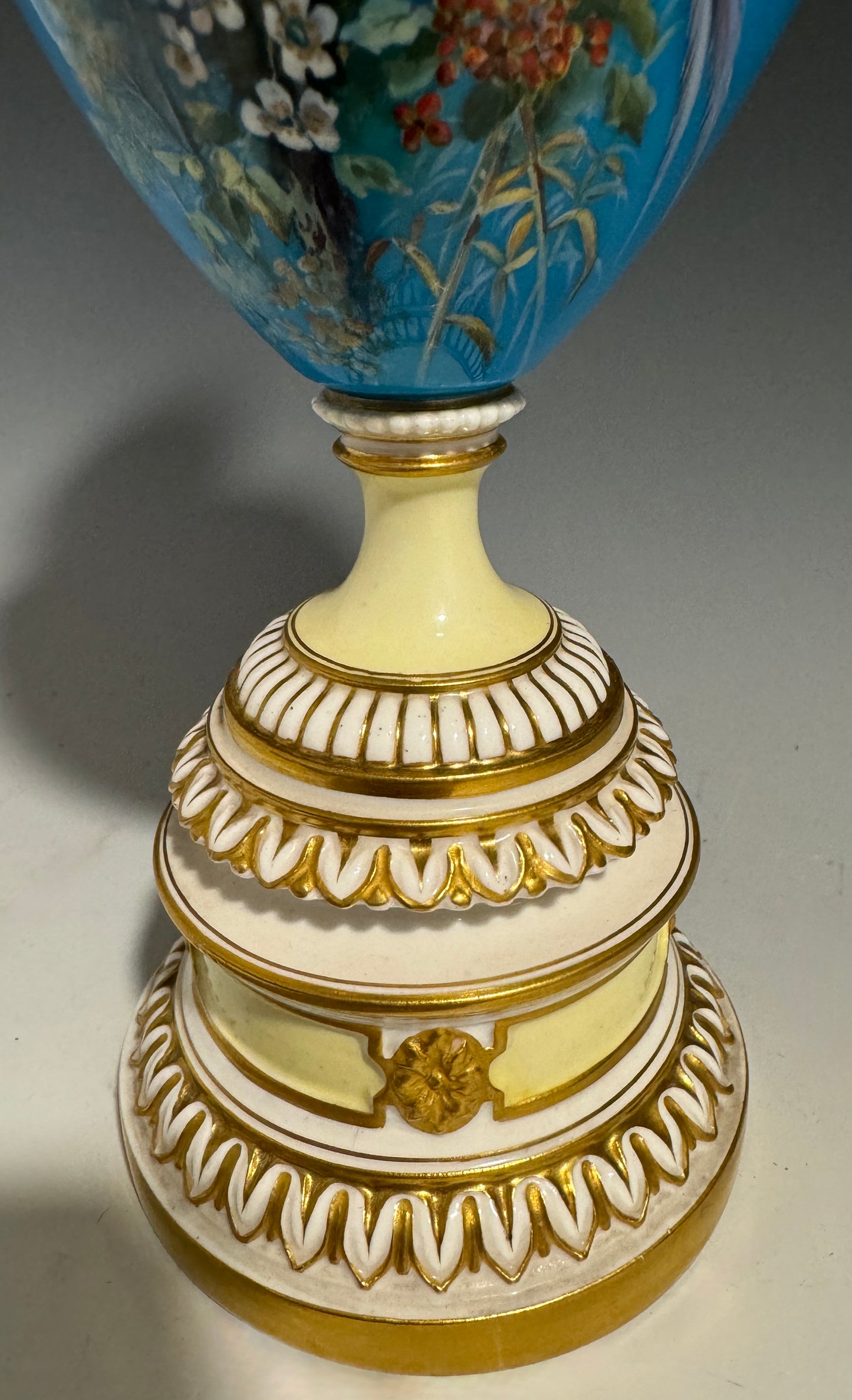 A Stunning Rare Royal Worcester Vase Hand Painted with Birds Shape 1969