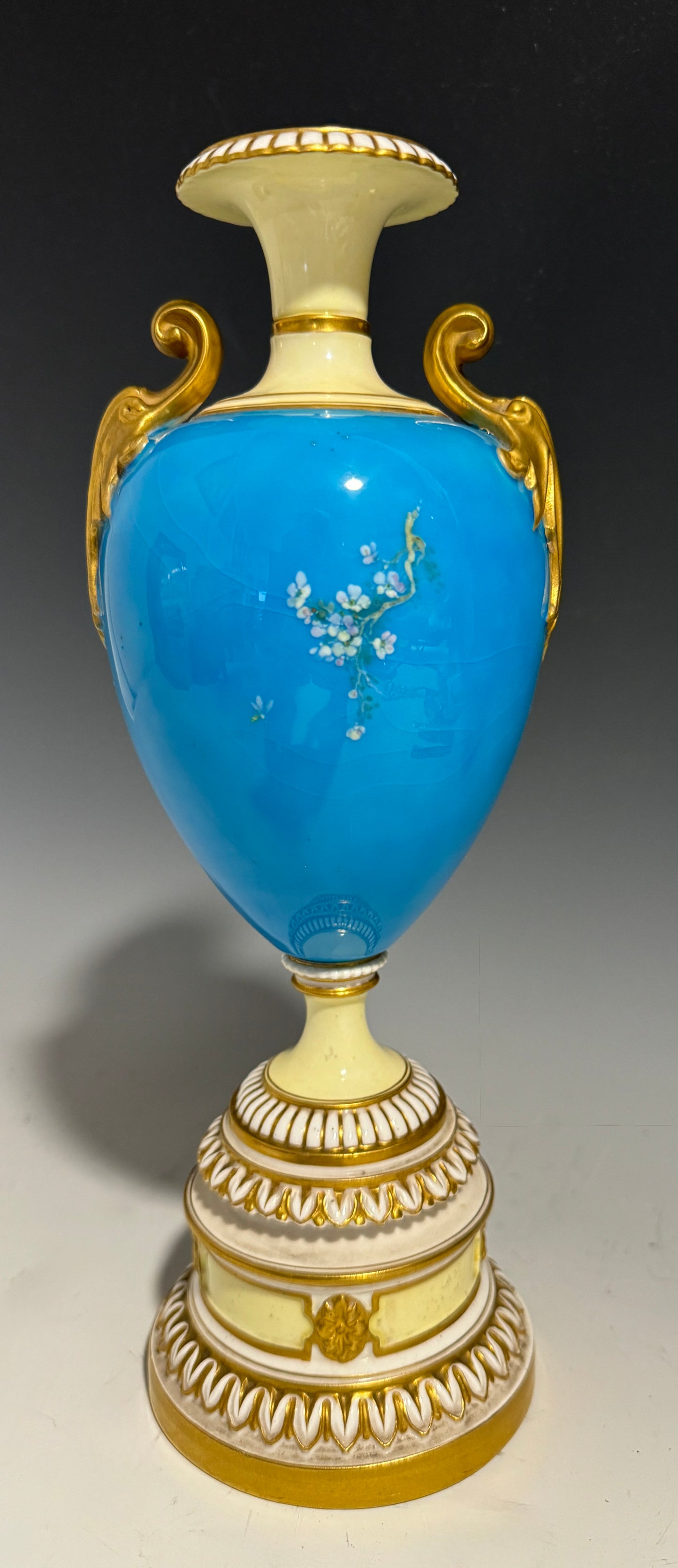 A Stunning Rare Royal Worcester Vase Hand Painted with Birds Shape 1969