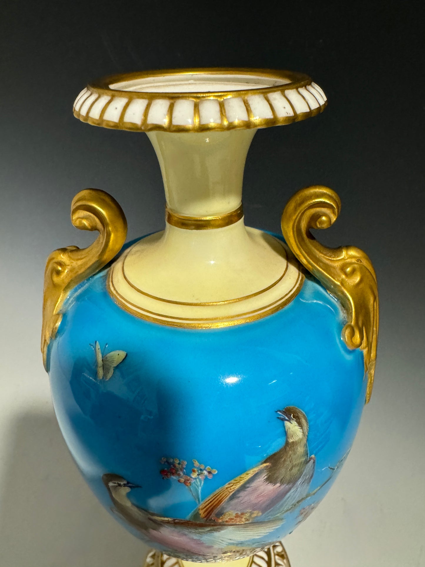 A Stunning Rare Royal Worcester Vase Hand Painted with Birds Shape 1969