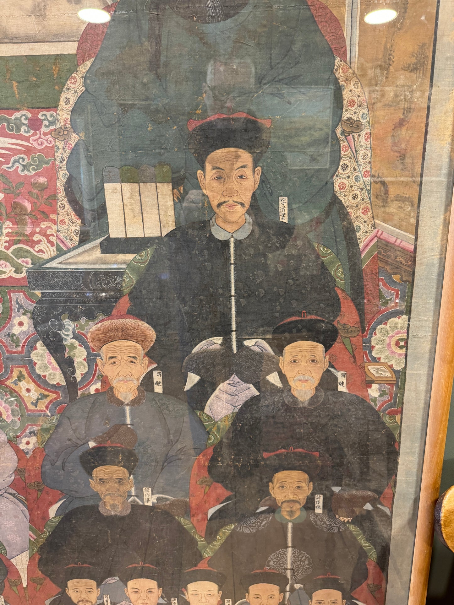 Huge Antique Qing Dynasty Chinese Ancestral Portrait Painting on Cloth 6ft 5'' Tall