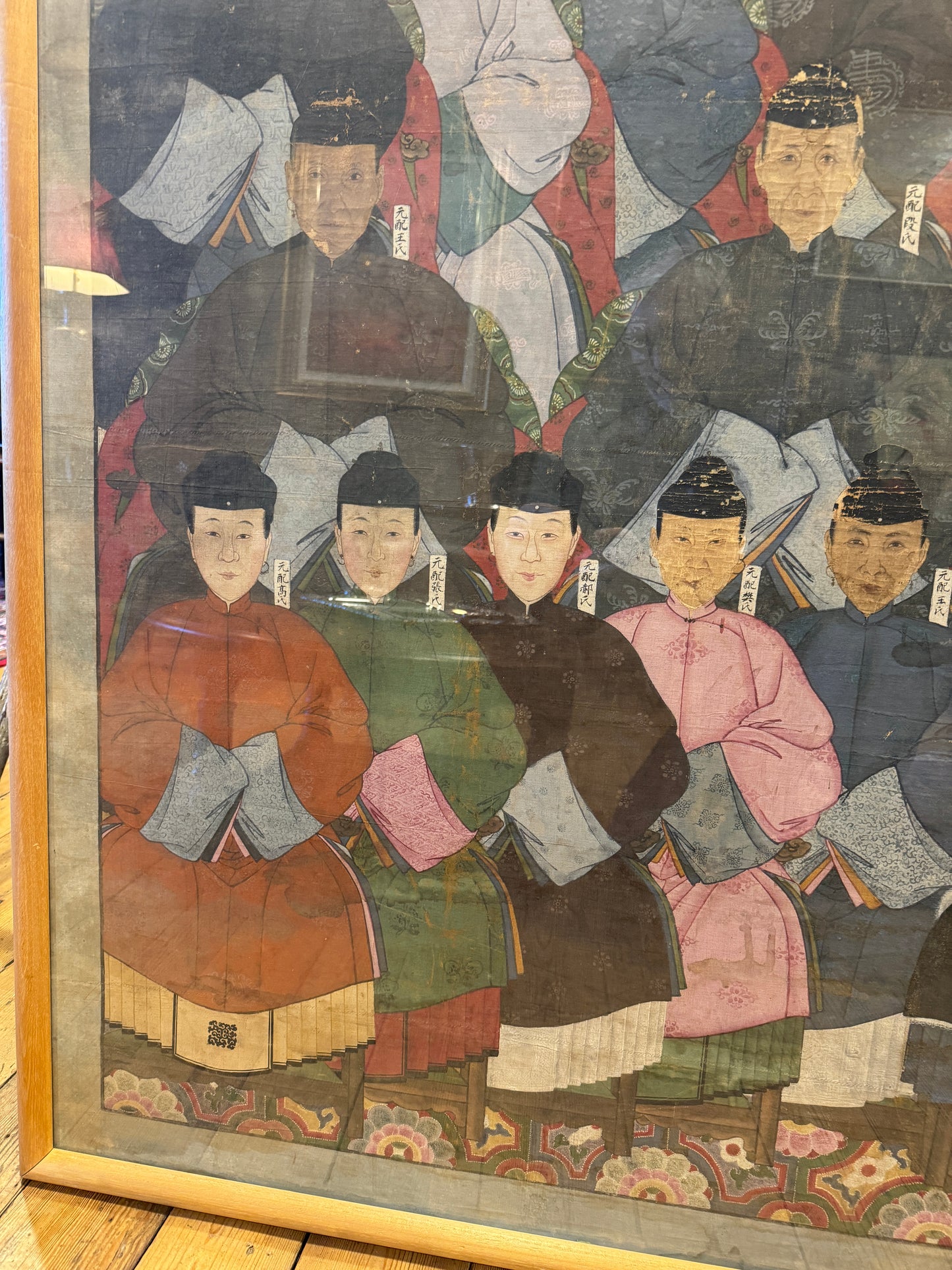 Huge Antique Qing Dynasty Chinese Ancestral Portrait Painting on Cloth 6ft 5'' Tall