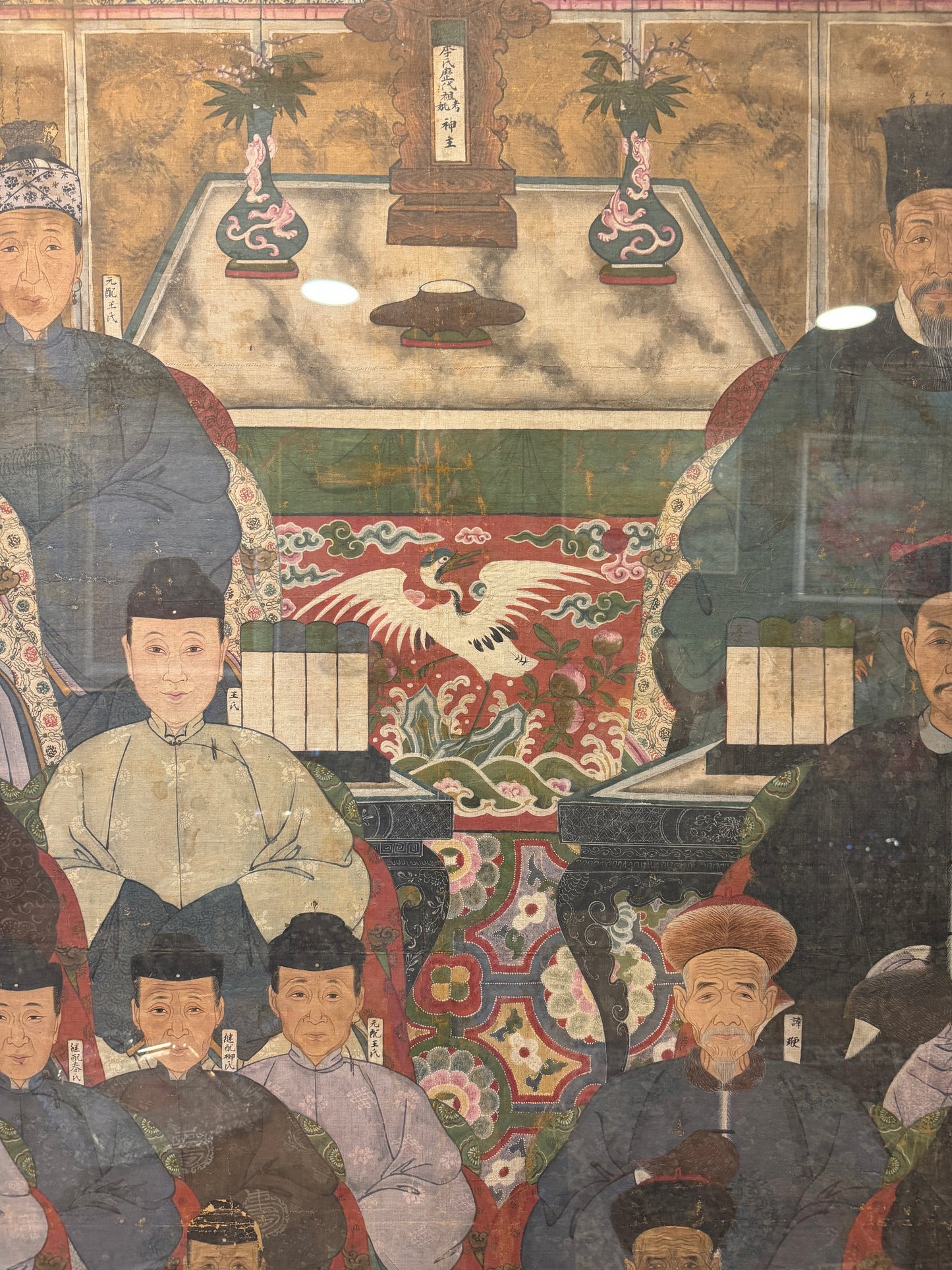 Huge Antique Qing Dynasty Chinese Ancestral Portrait Painting on Cloth 6ft 5'' Tall