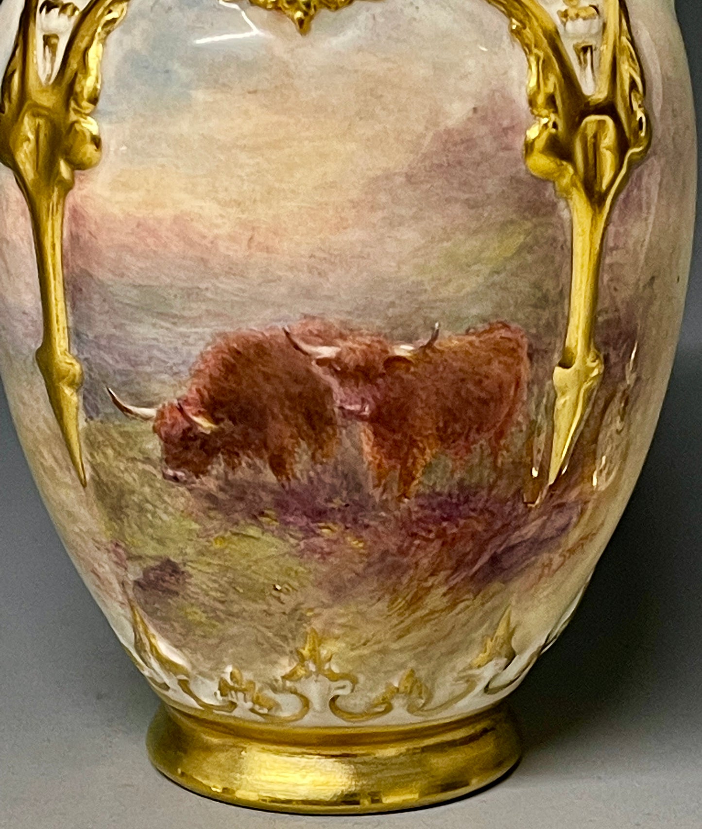 Royal Worcester Lidded Vase painted Highland Cattle signed H Stinton