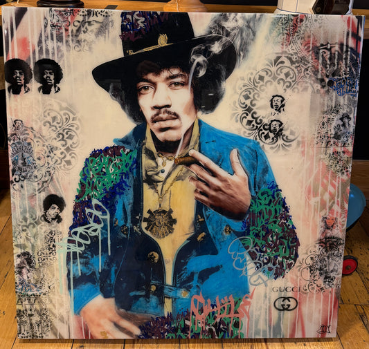 SRINJOY GANGOPADHYAY 'Jimi Smoking' Hendrix Signed Original Mixed Media Painting