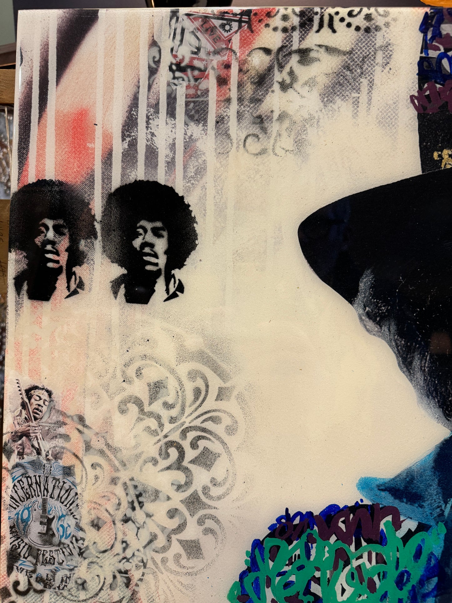 SRINJOY GANGOPADHYAY 'Jimi Smoking' Hendrix Signed Original Mixed Media Painting