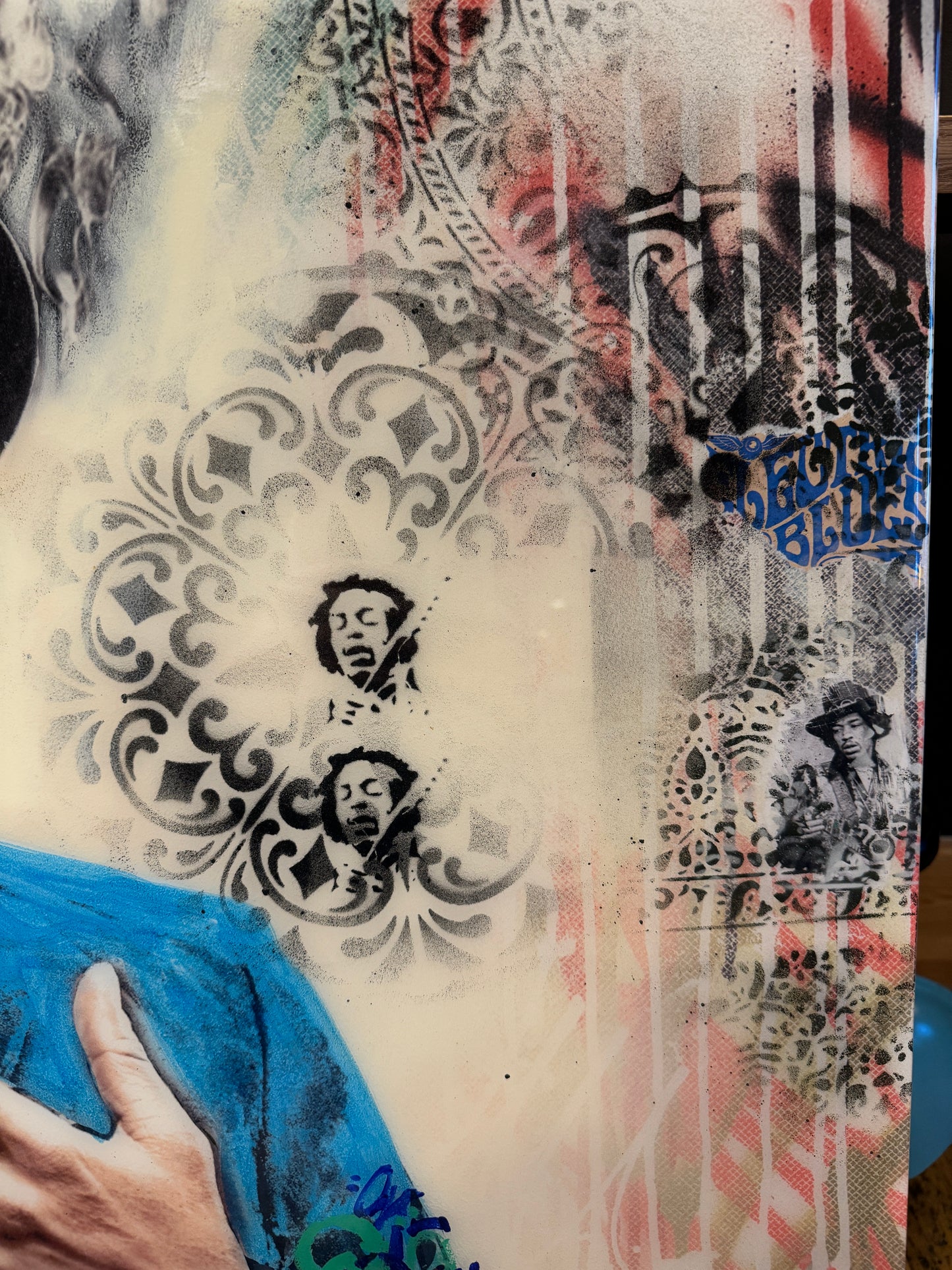 SRINJOY GANGOPADHYAY 'Jimi Smoking' Hendrix Signed Original Mixed Media Painting