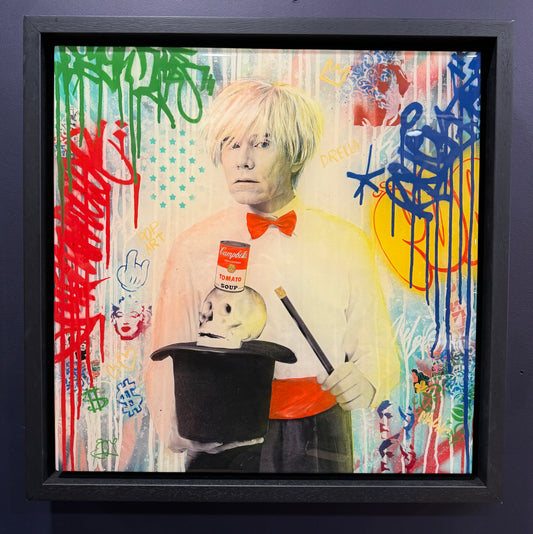 SRINJOY GANGOPADHYAY Mixed Media Painting Andy Warhol Magician Signed Original