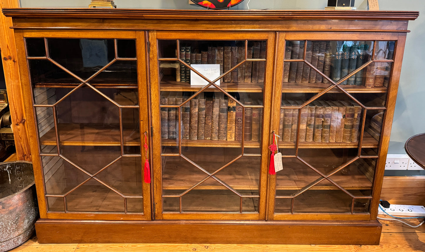 Large Antique Edwardian Glazed Triple Door Bookcase