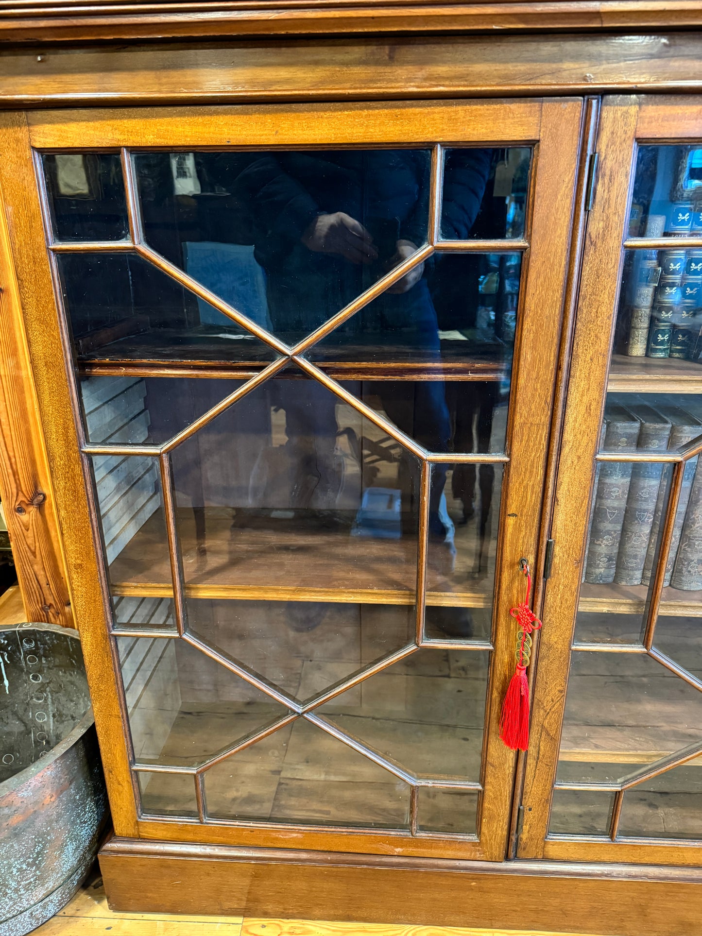 Large Antique Edwardian Glazed Triple Door Bookcase
