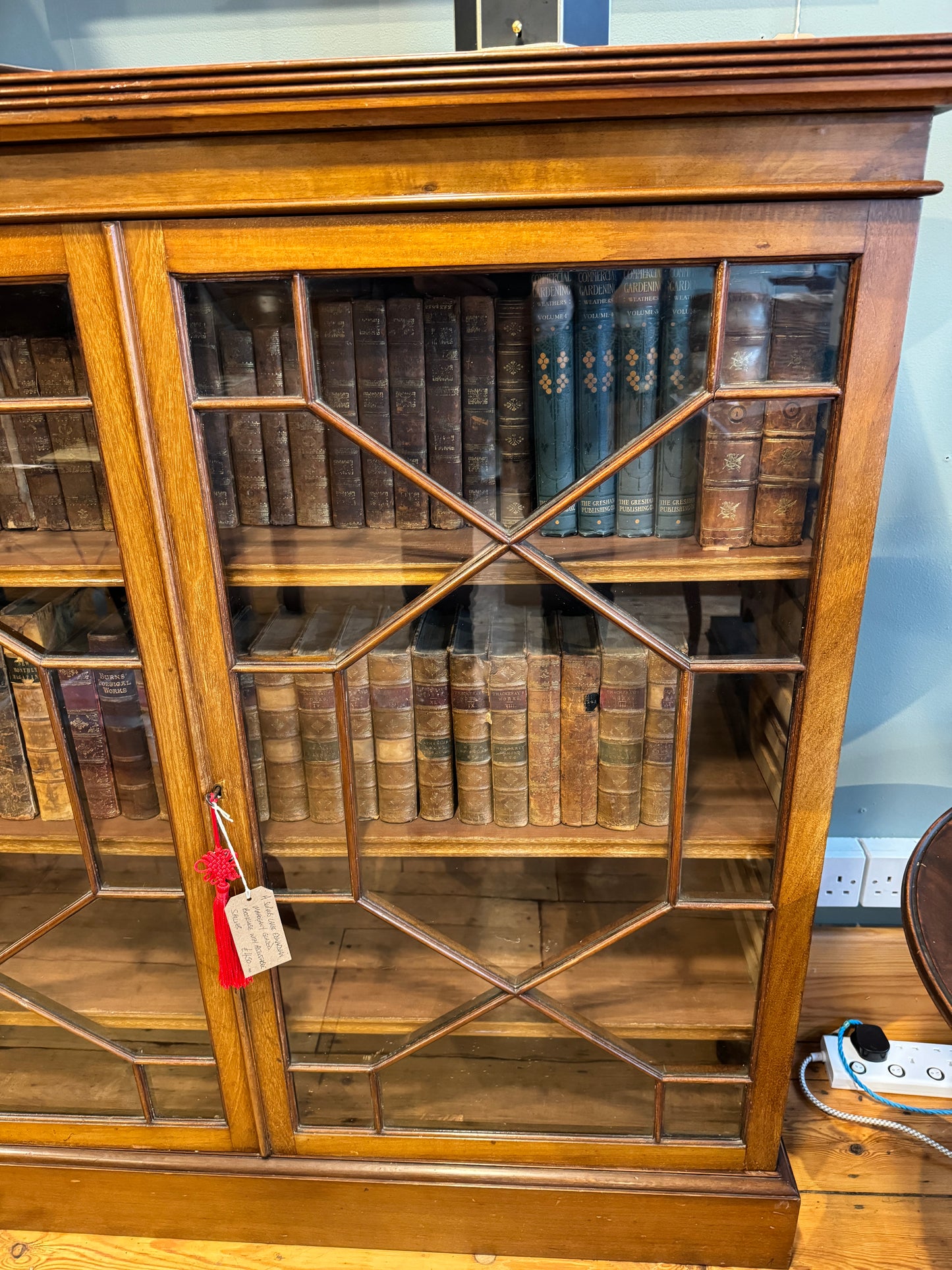 Large Antique Edwardian Glazed Triple Door Bookcase