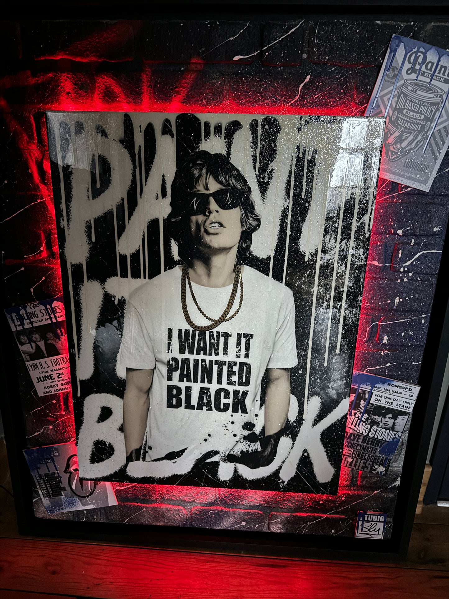 Mr Sly Original Large Signed Mixed Media Paint it Black Mick Jagger Portrait