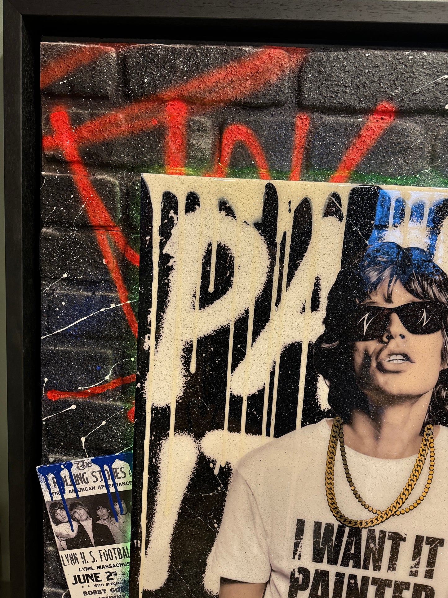 Mr Sly Original Large Signed Mixed Media Paint it Black Mick Jagger Portrait