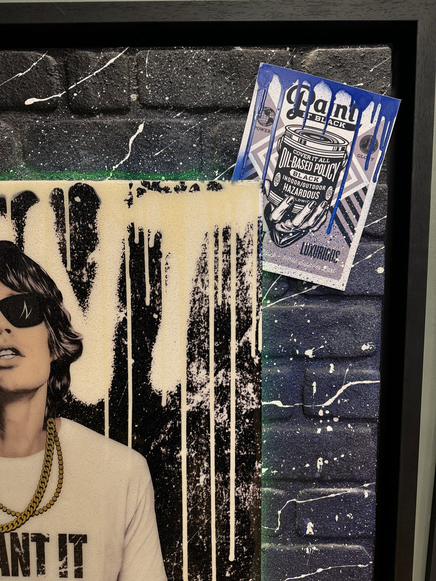 Mr Sly Original Large Signed Mixed Media Paint it Black Mick Jagger Portrait