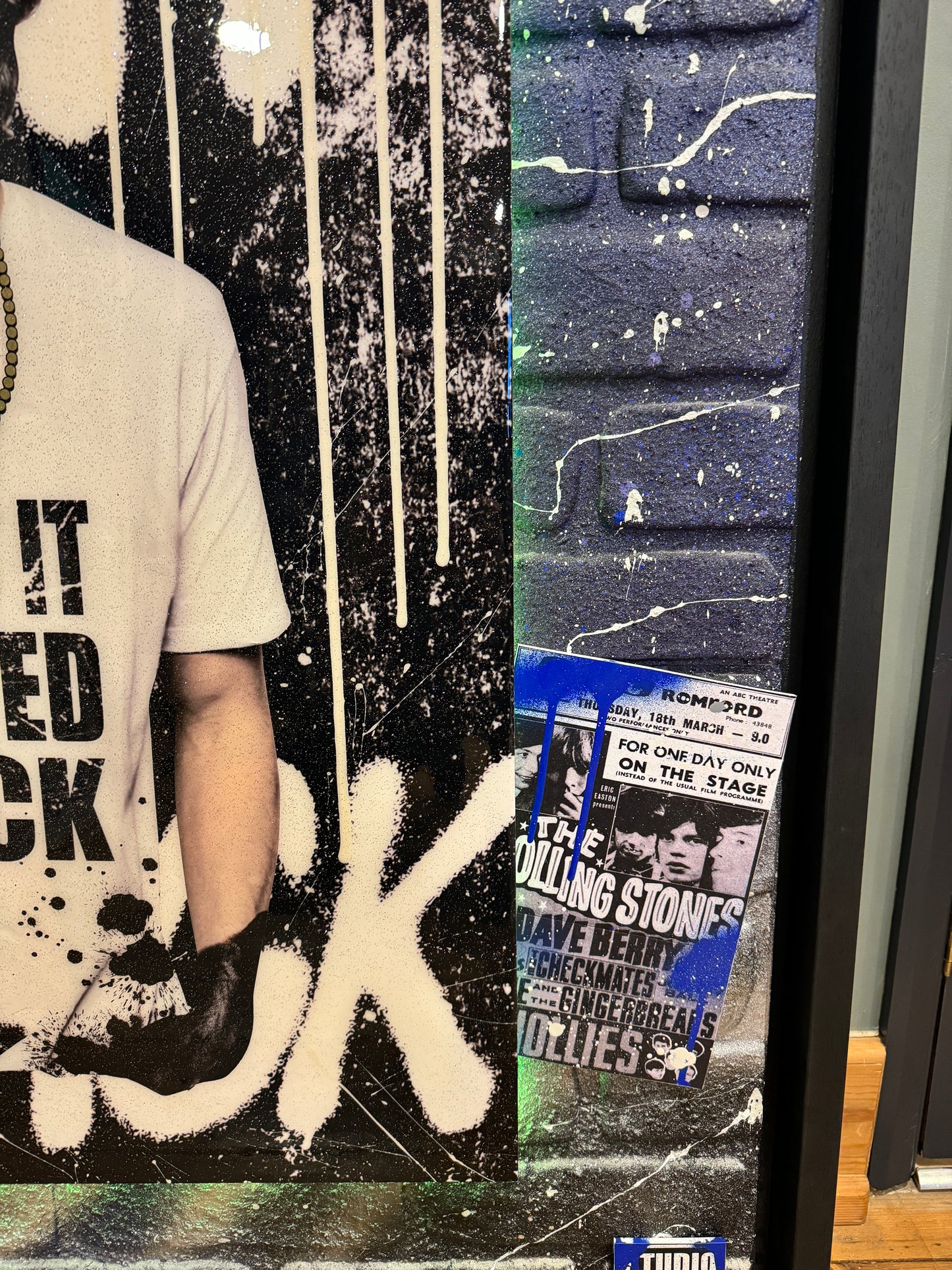 Mr Sly Original Large Signed Mixed Media Paint it Black Mick Jagger Portrait