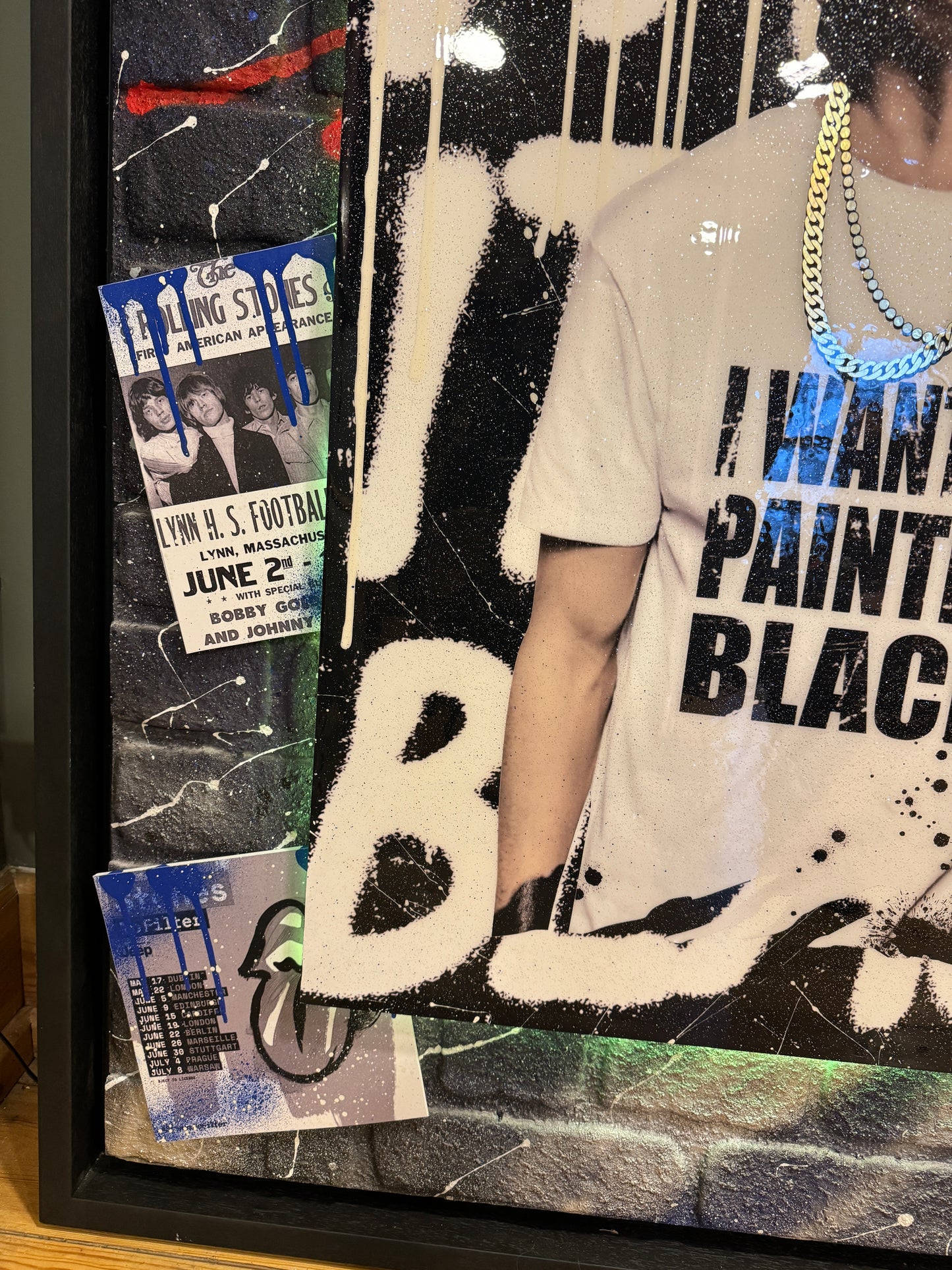 Mr Sly Original Large Signed Mixed Media Paint it Black Mick Jagger Portrait