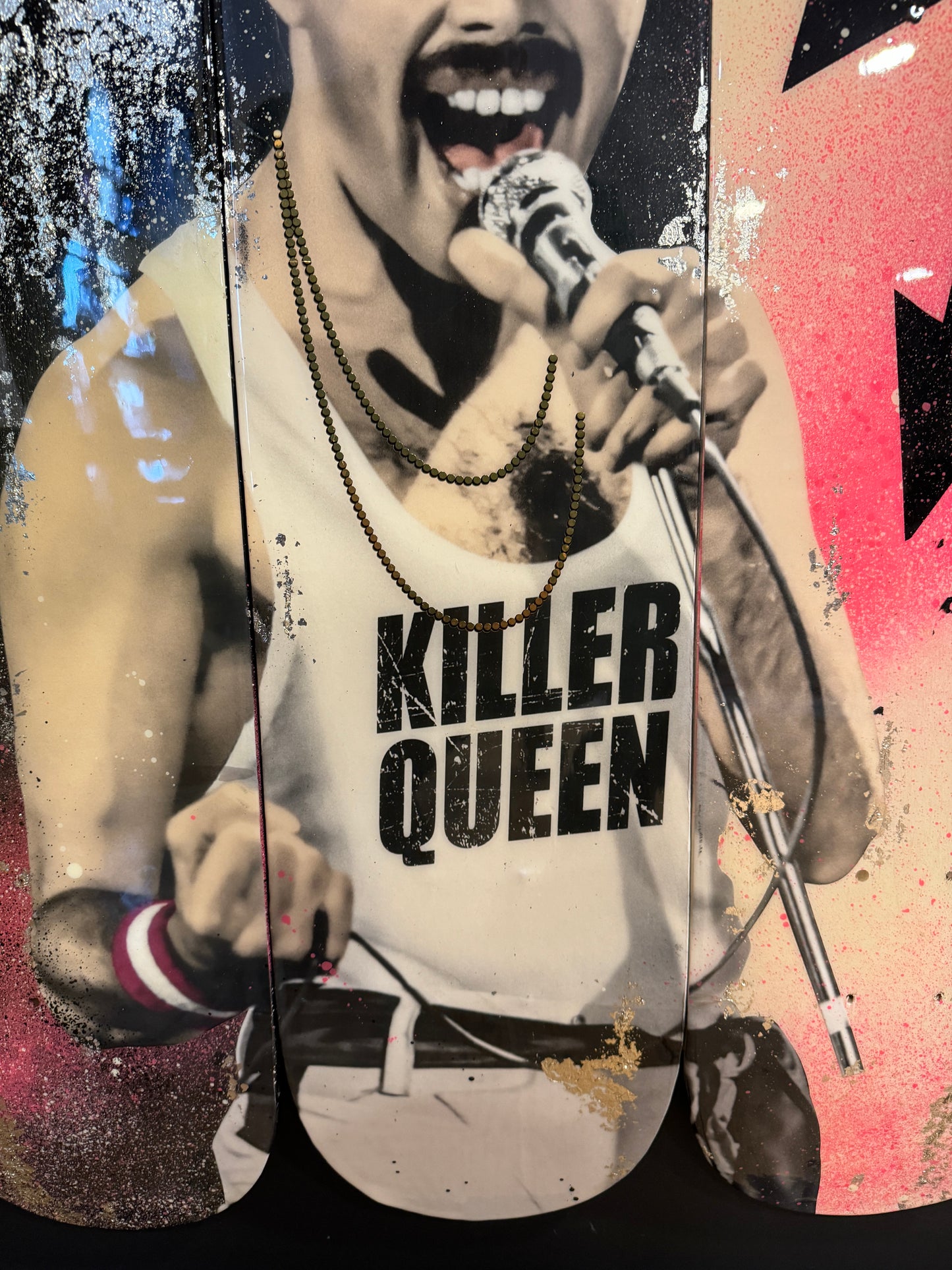 Original MR SLY, KILLER QUEEN II a portrait of Freddie Mercury on 3 Skateboards