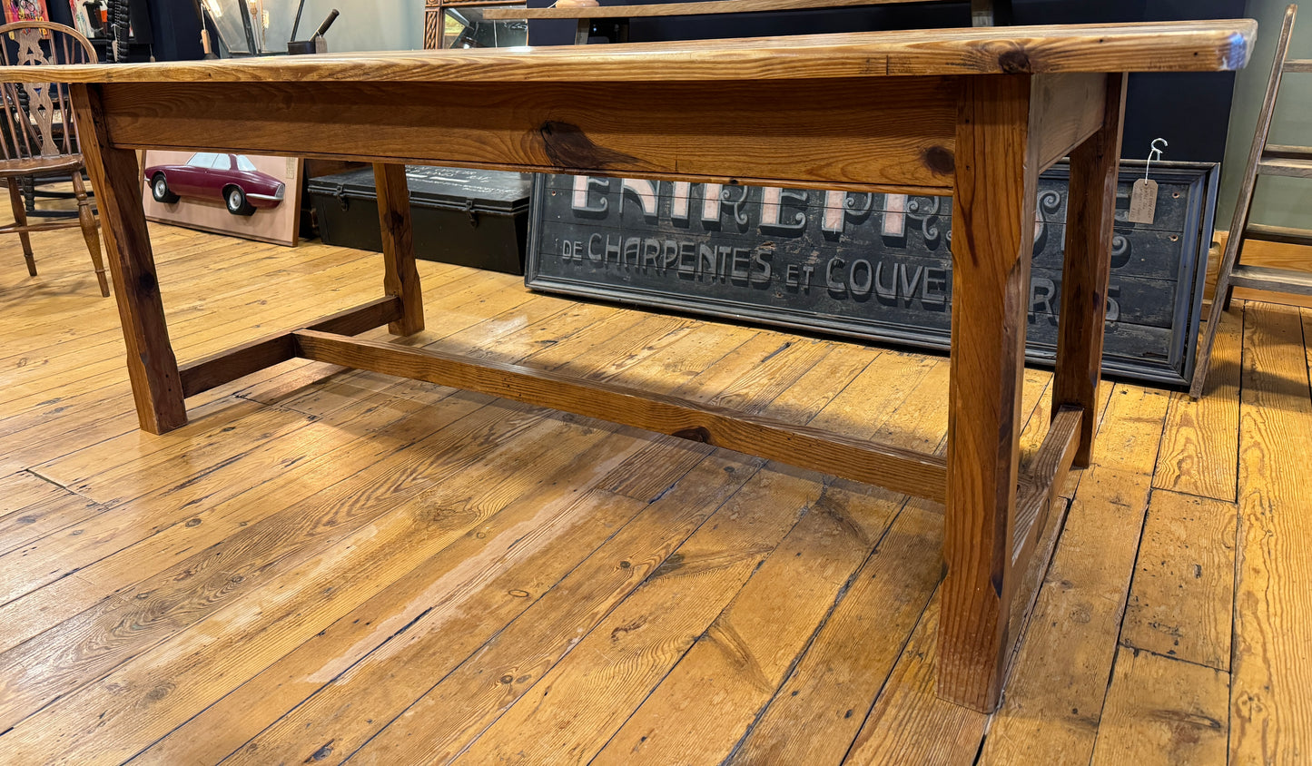 Large Antique Pitch Pine Refectory Dining Kitchen Table 8 Eight Seater