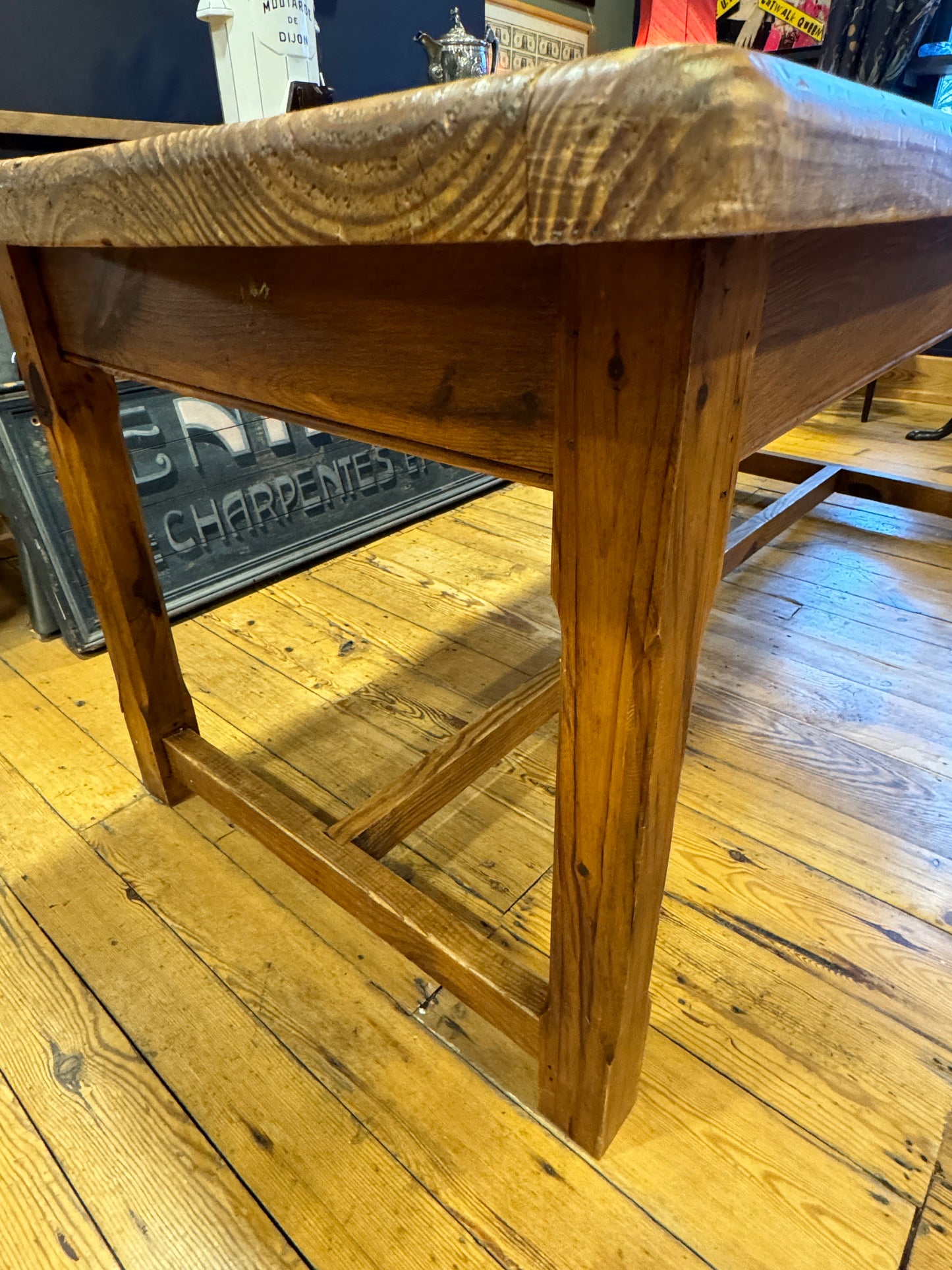 Large Antique Pitch Pine Refectory Dining Kitchen Table 8 Eight Seater