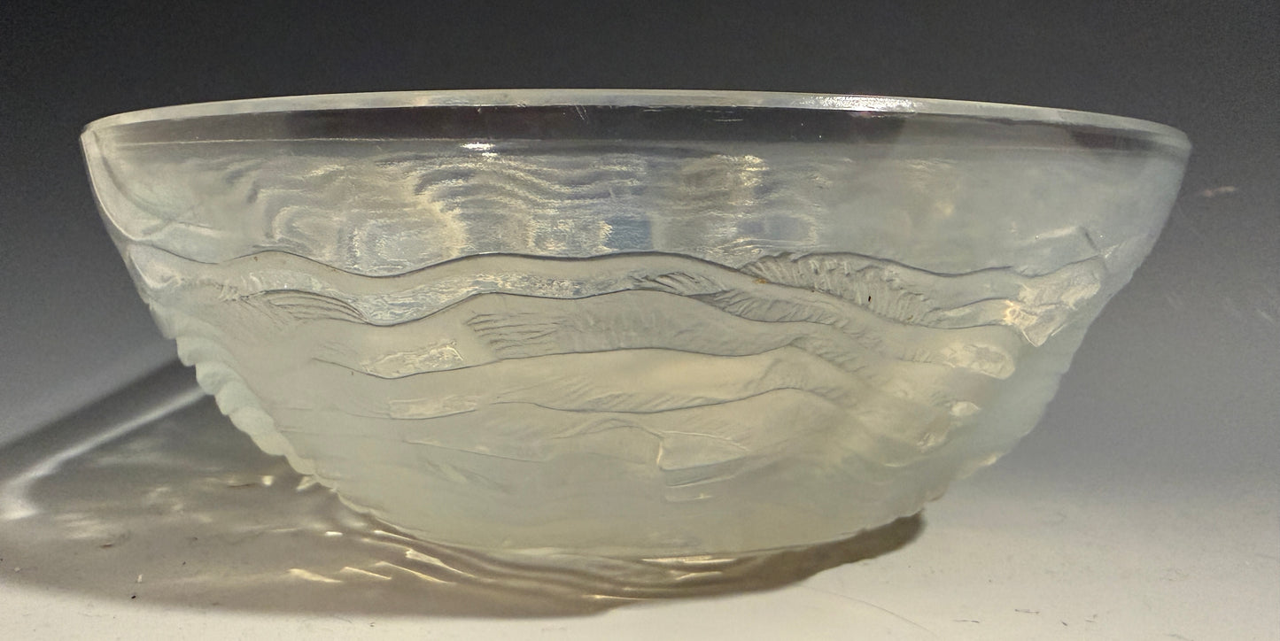 Large Lalique Dauphins Dolphins Opalescent Glass Bowl Signed R Lalique