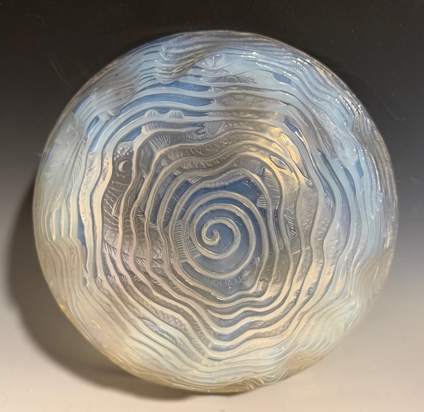 Large Lalique Dauphins Dolphins Opalescent Glass Bowl Signed R Lalique