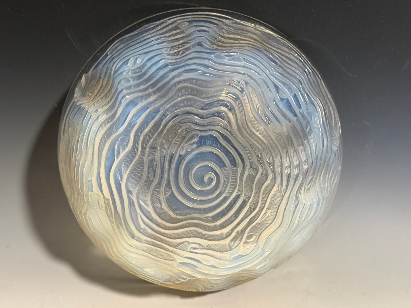Large Lalique Dauphins Dolphins Opalescent Glass Bowl Signed R Lalique