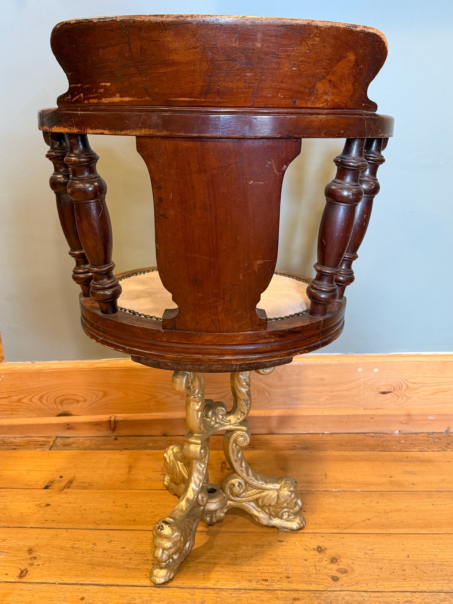 Rare Antique Victorian Mahogany & Cast Iron Ship / Captains Swivel Chair