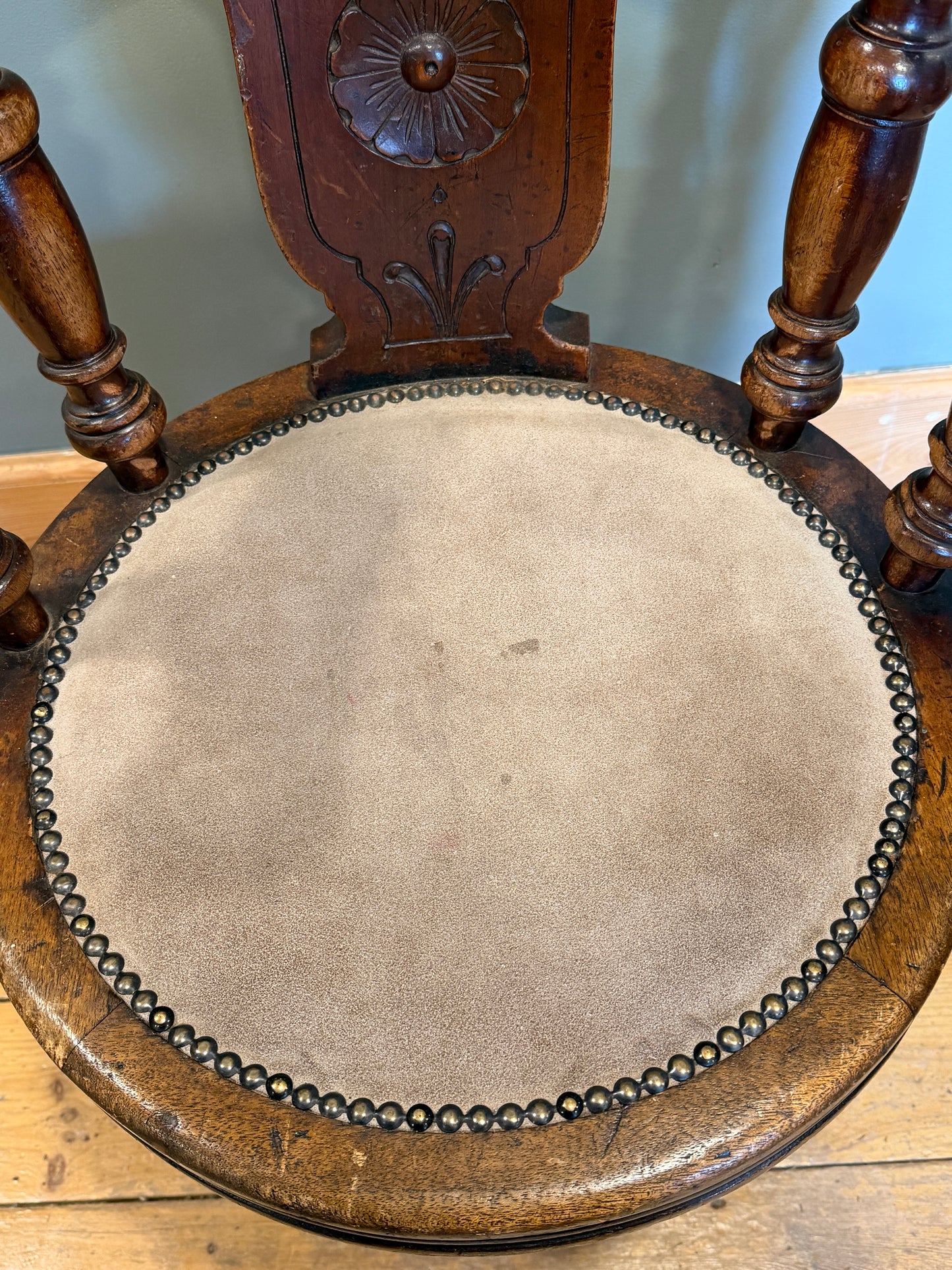 Rare Antique Victorian Mahogany & Cast Iron Ship / Captains Swivel Chair