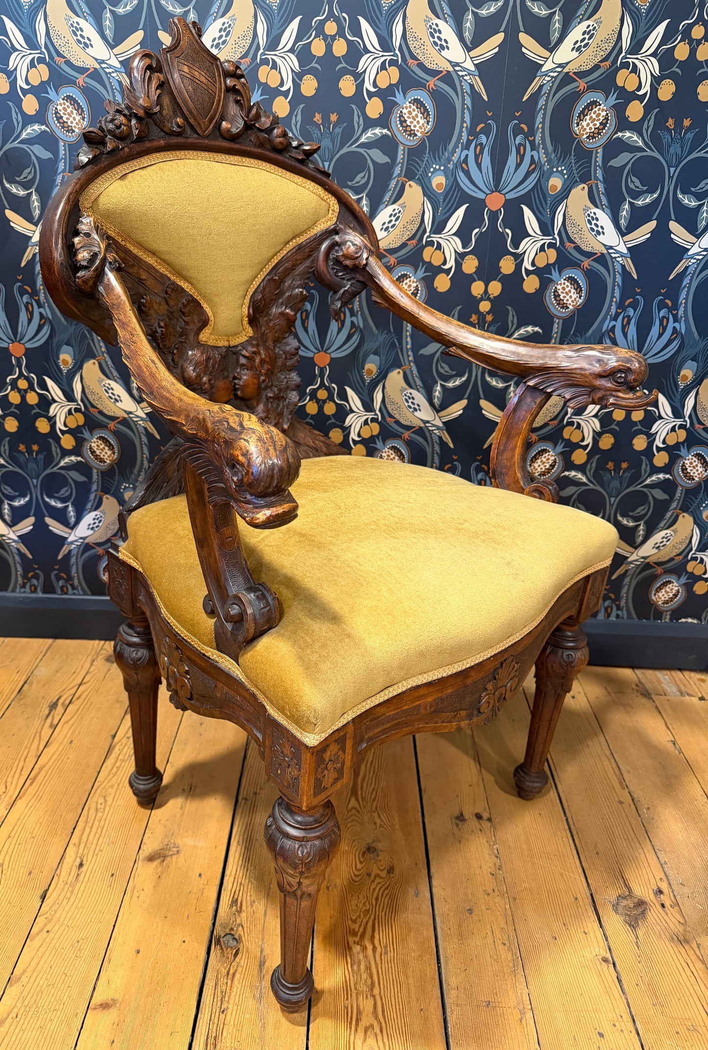Fabulous Rare Antique 19th Century Carved Walnut Dolphin Armchair Italian ?