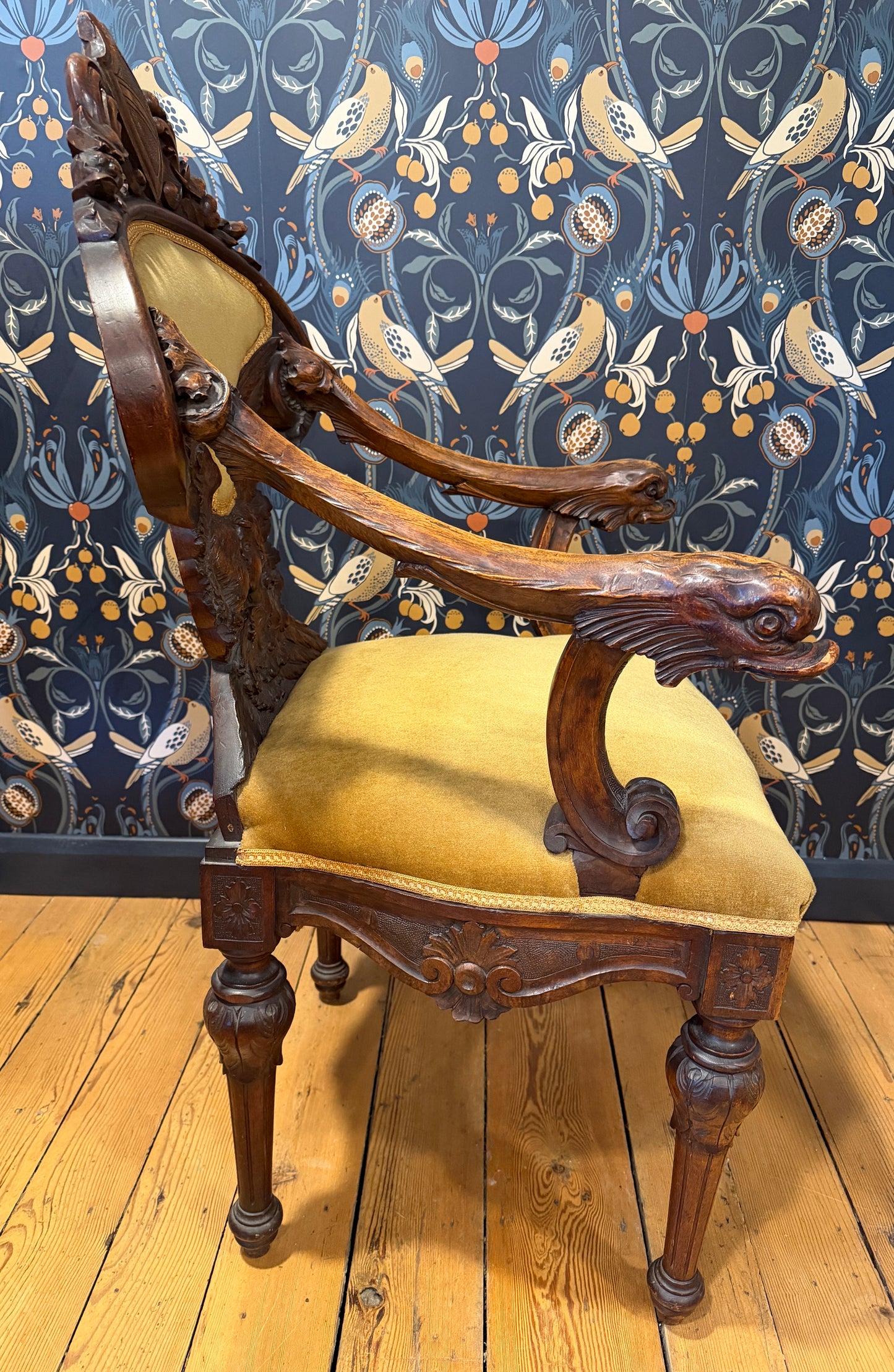 Fabulous Rare Antique 19th Century Carved Walnut Dolphin Armchair Italian ?