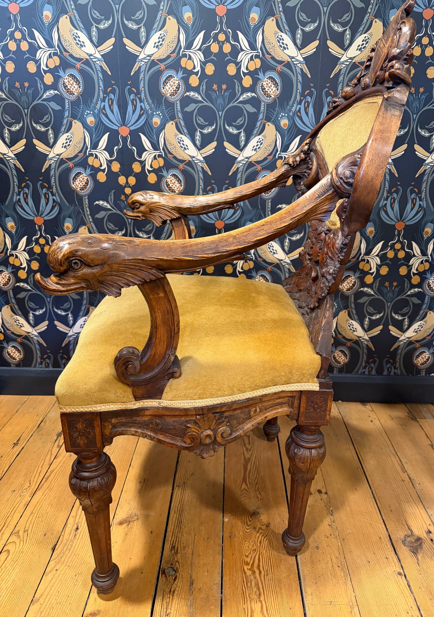 Fabulous Rare Antique 19th Century Carved Walnut Dolphin Armchair Italian ?