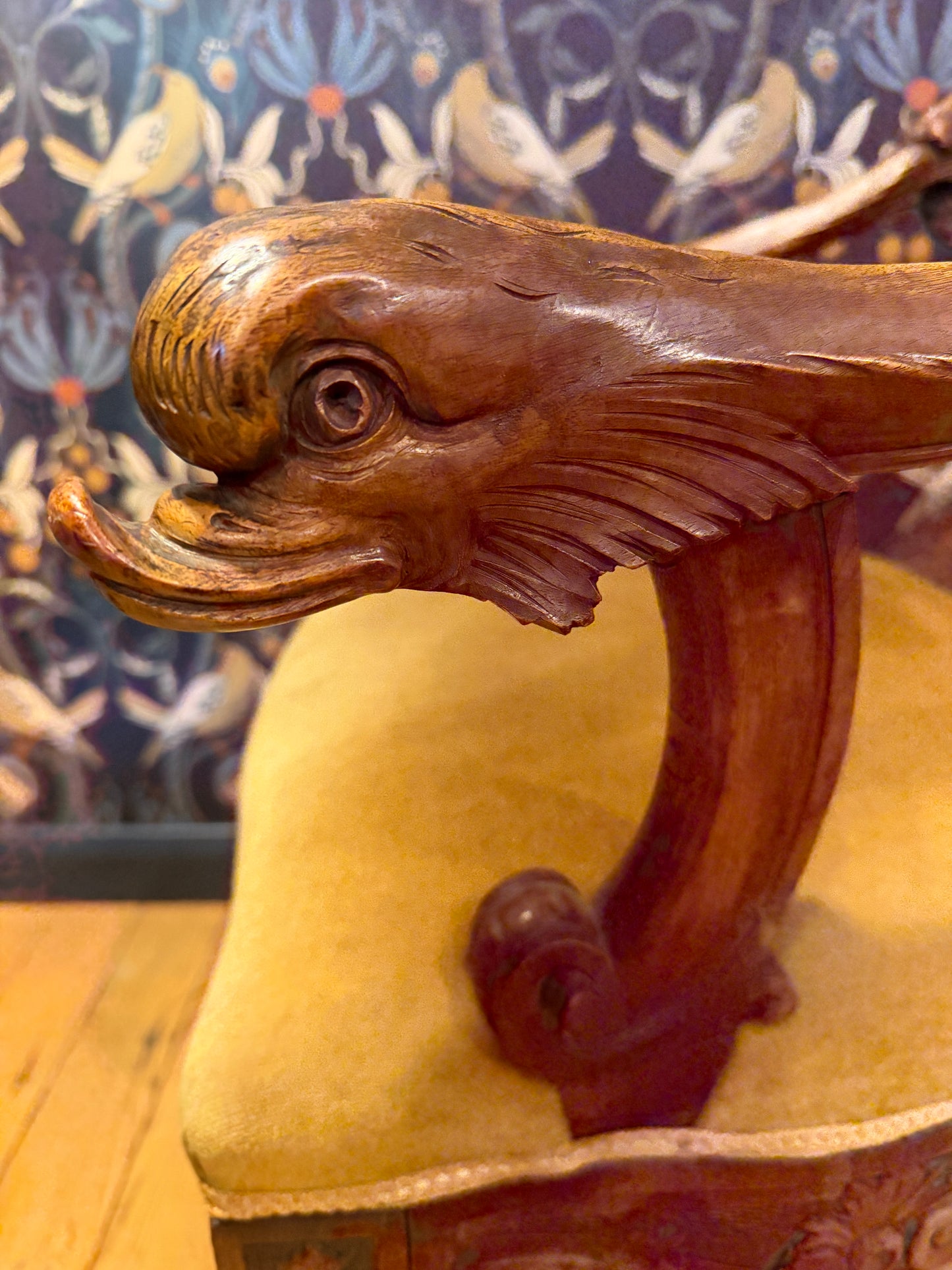 Fabulous Rare Antique 19th Century Carved Walnut Dolphin Armchair Italian ?