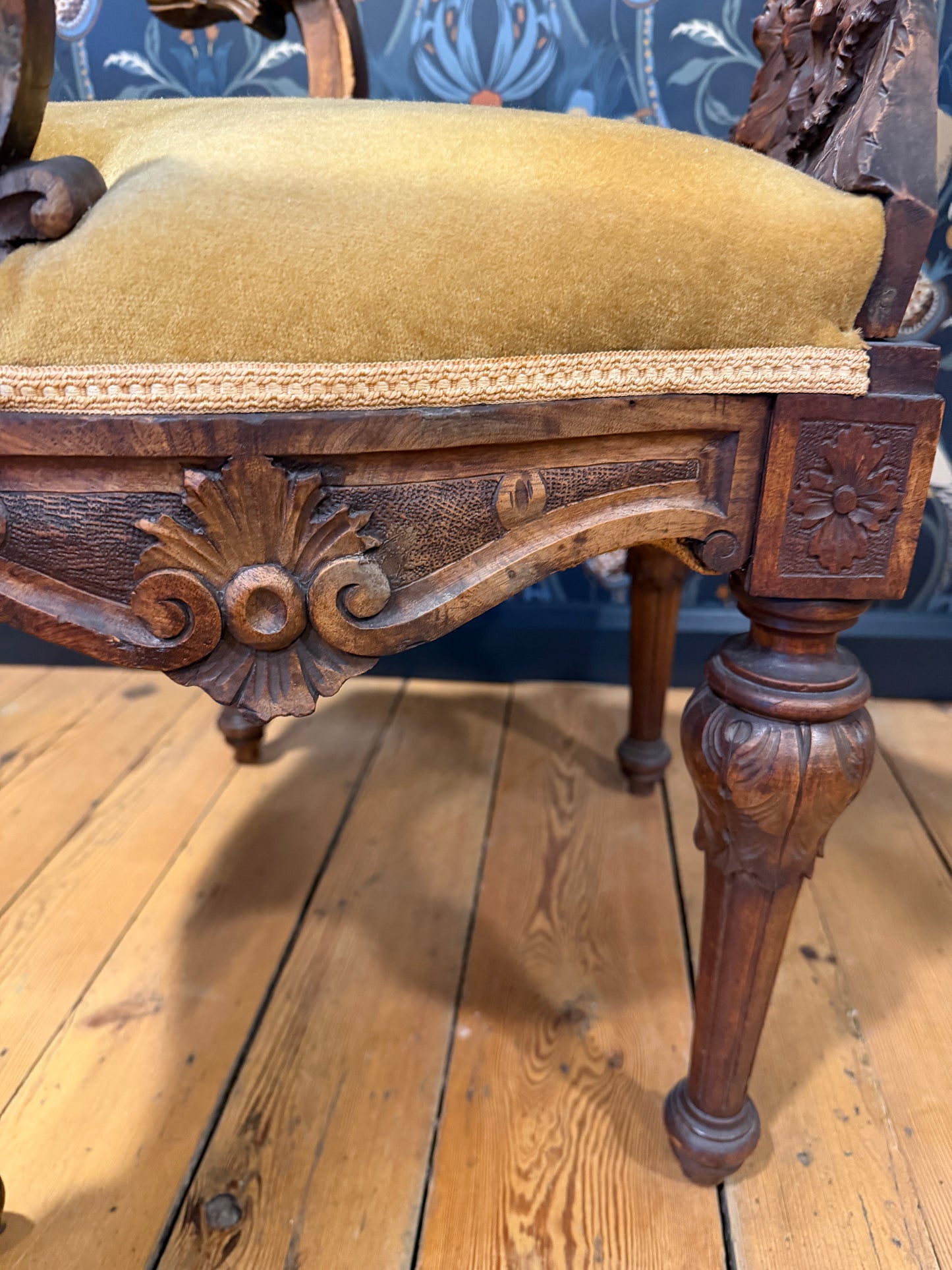 Fabulous Rare Antique 19th Century Carved Walnut Dolphin Armchair Italian ?