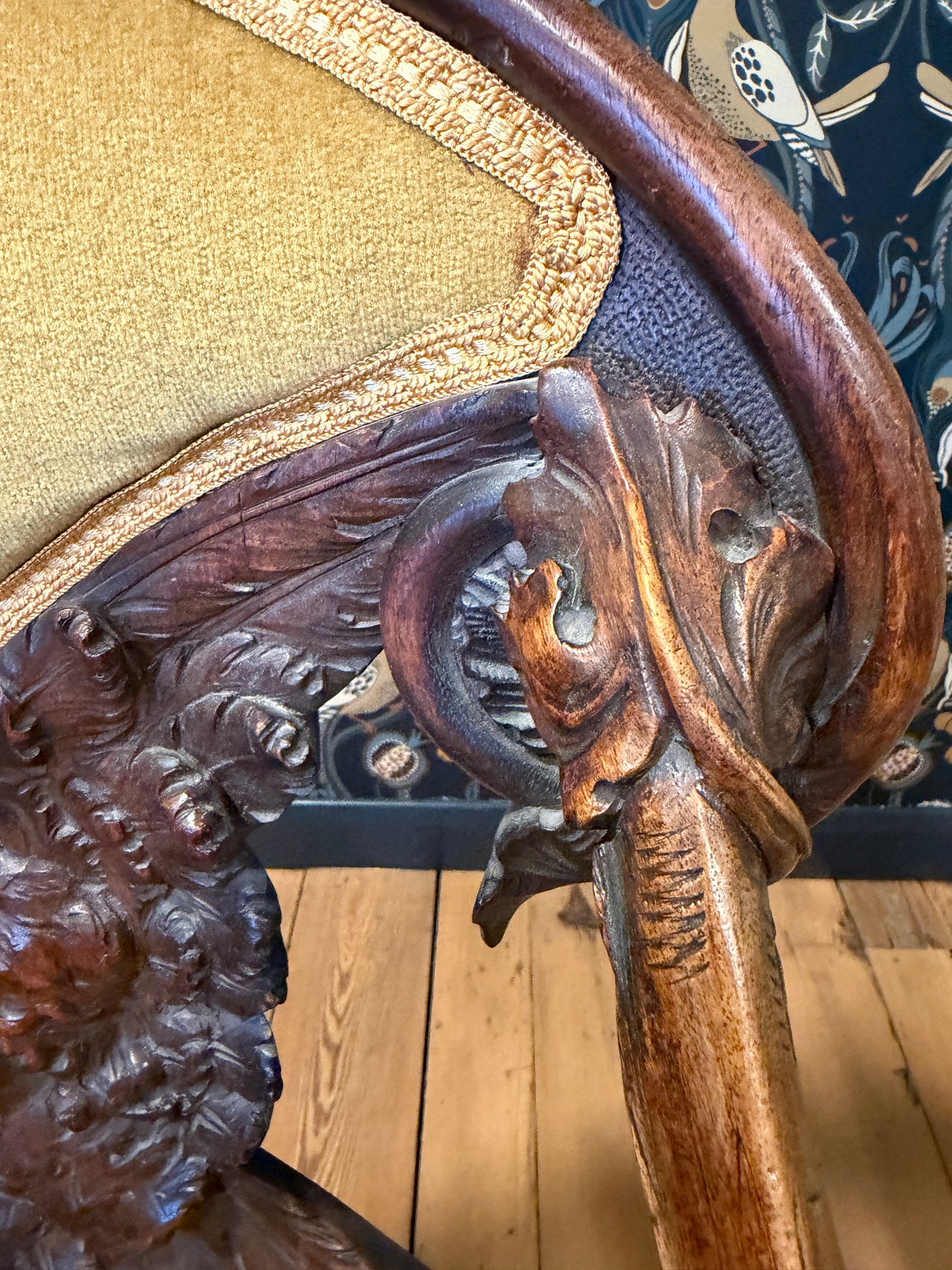 Fabulous Rare Antique 19th Century Carved Walnut Dolphin Armchair Italian ?