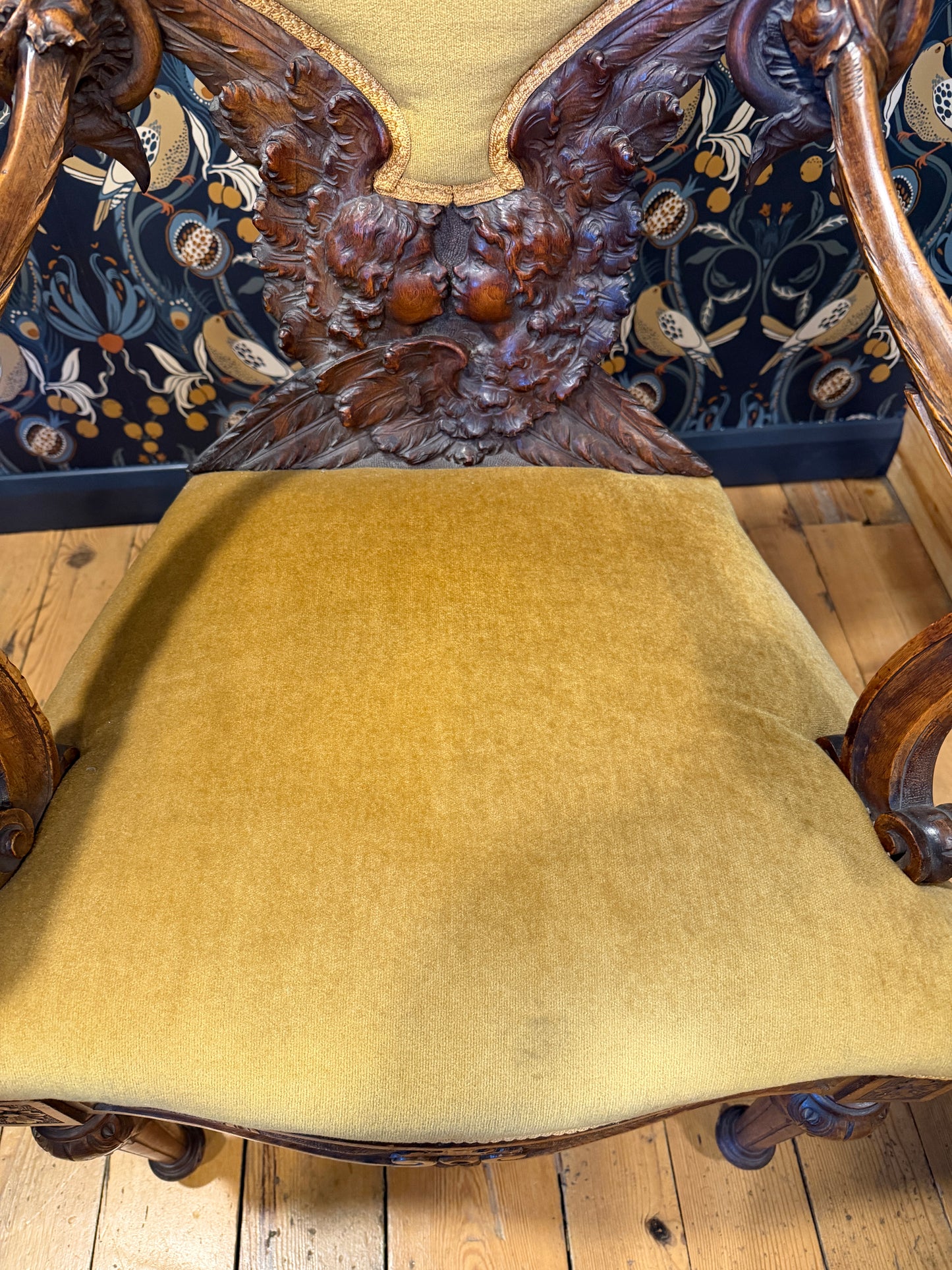 Fabulous Rare Antique 19th Century Carved Walnut Dolphin Armchair Italian ?