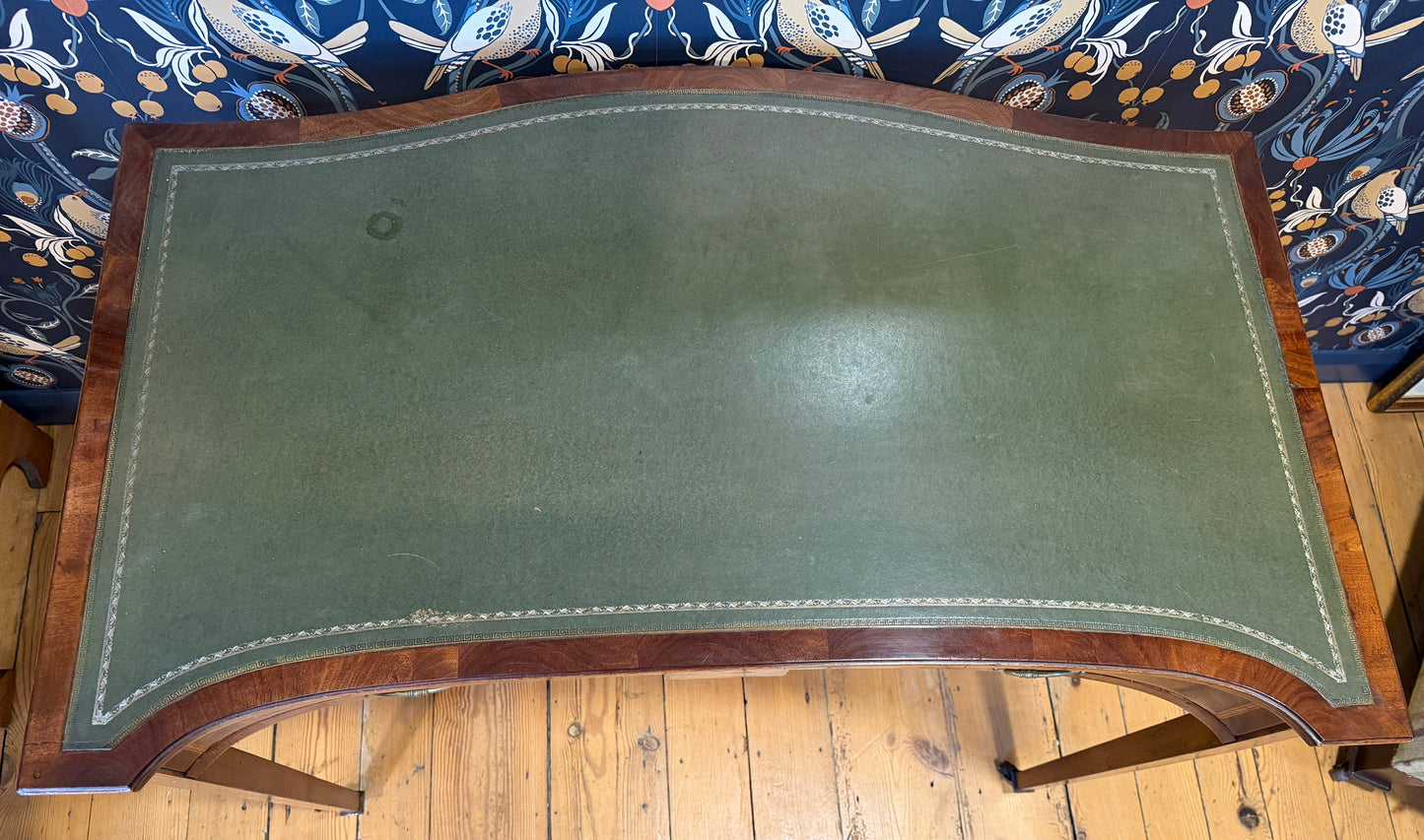 Antique Edwardian Inlaid Mahogany 2 Drawers Desk with Green Leather Top c1900