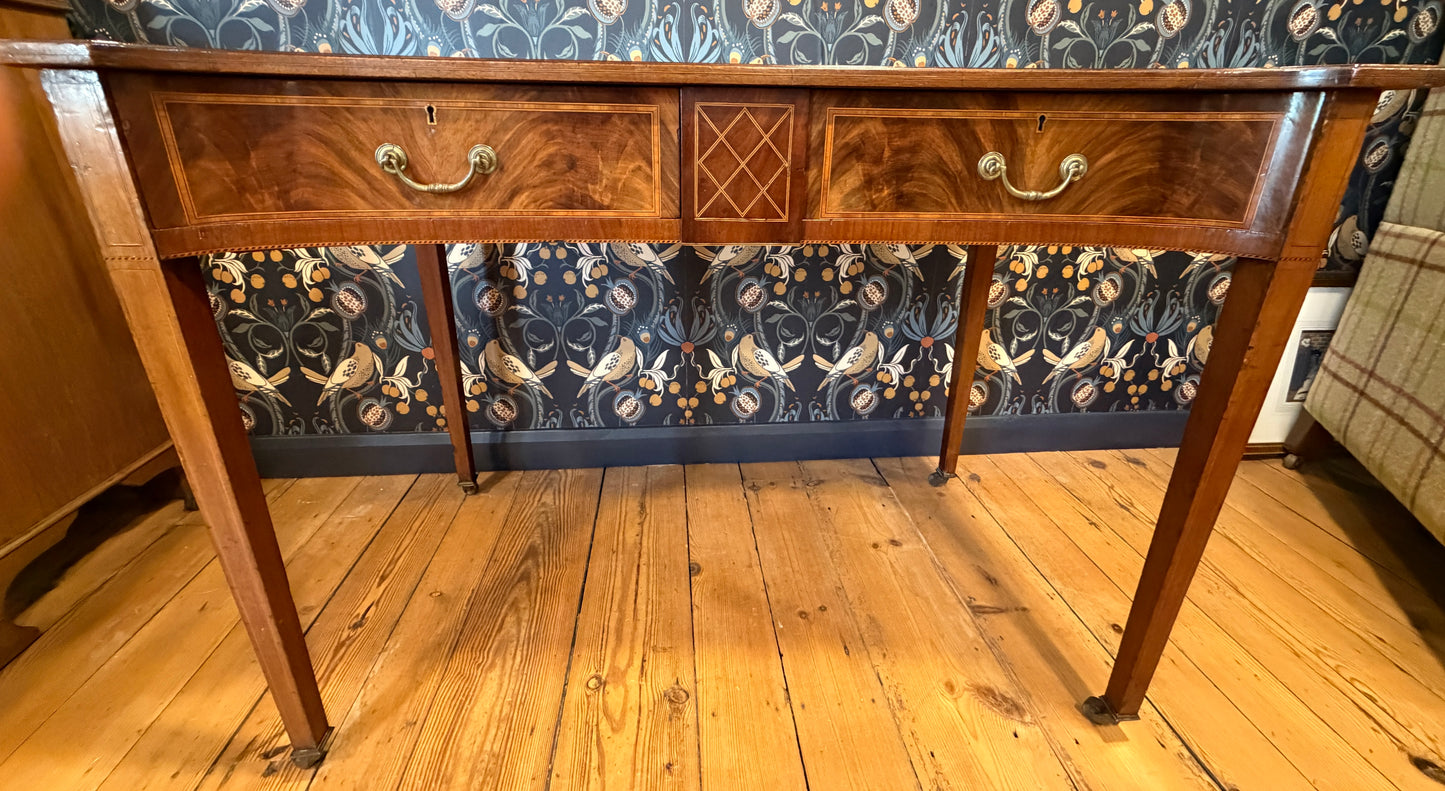 Antique Edwardian Inlaid Mahogany 2 Drawers Desk with Green Leather Top c1900