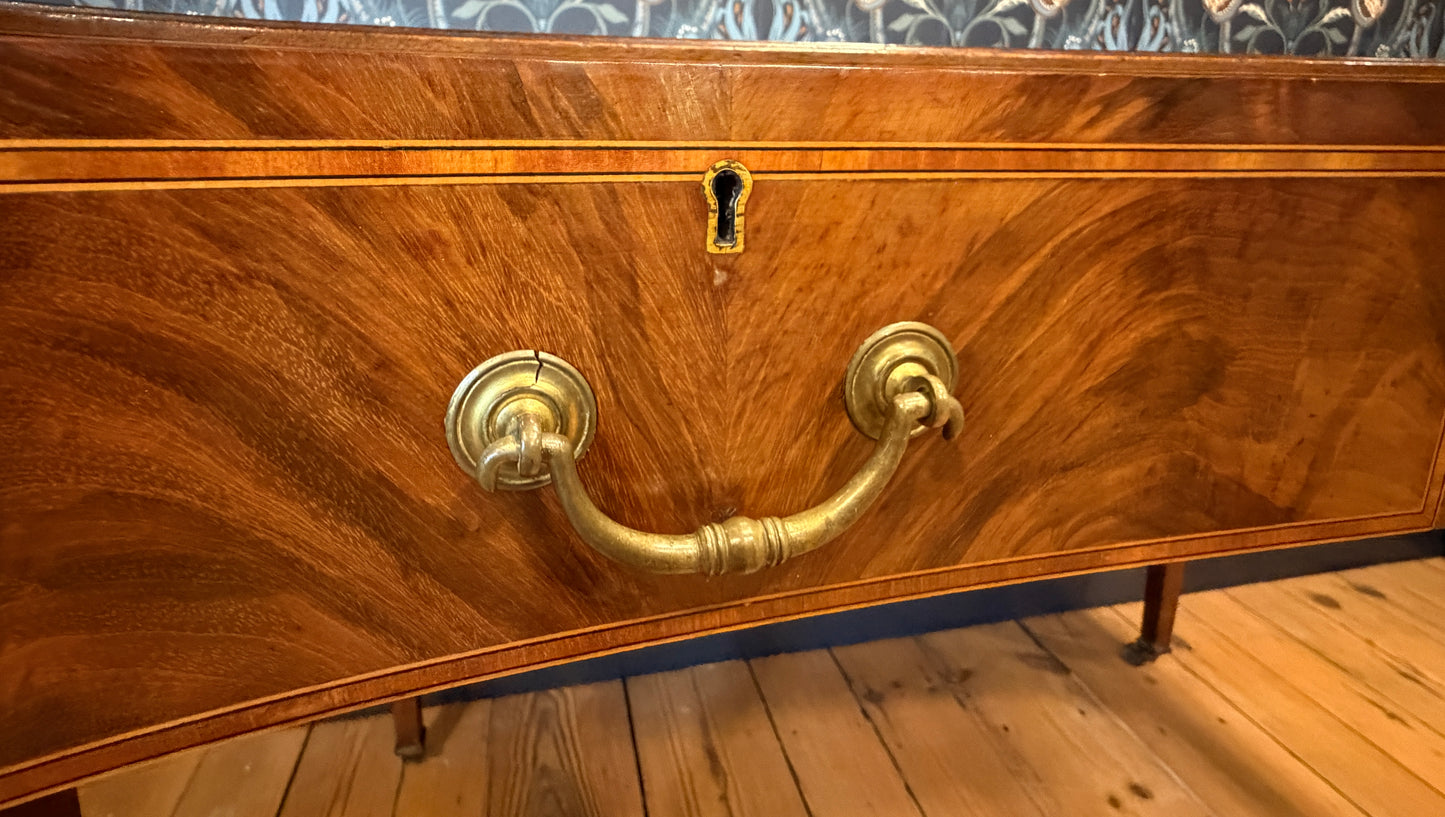 Antique Edwardian Inlaid Mahogany 2 Drawers Desk with Green Leather Top c1900
